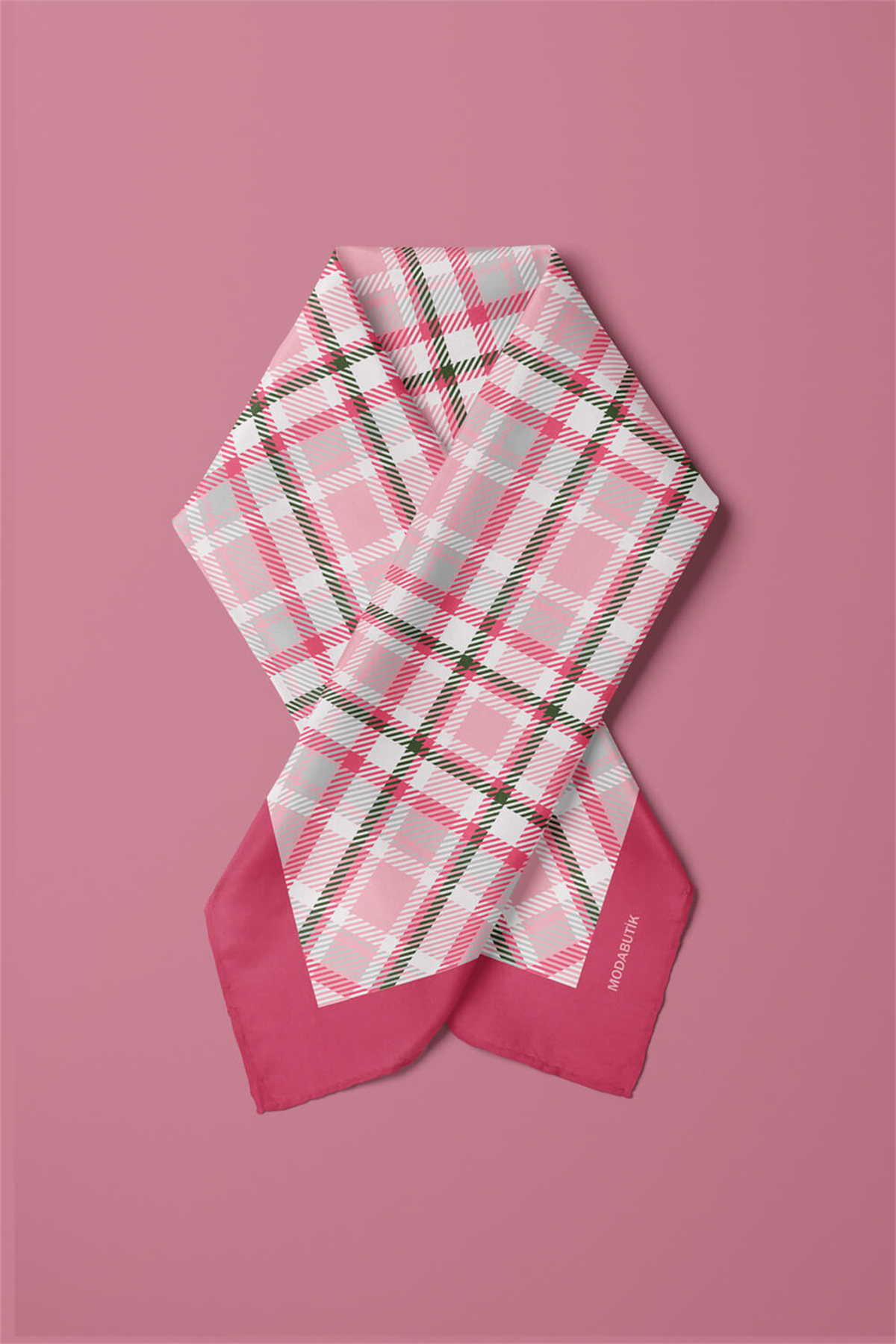 D82 Kadın Ekose  Desenli Bandana 50x50 Pembe DG0201-22