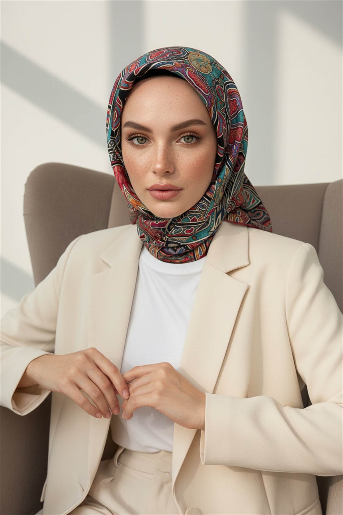 100% Twill İpek Etnik Desenli Bordo - Petrol Yeşili Renkli 90x90 Dikim Şekli : El Dikişi Eşarp