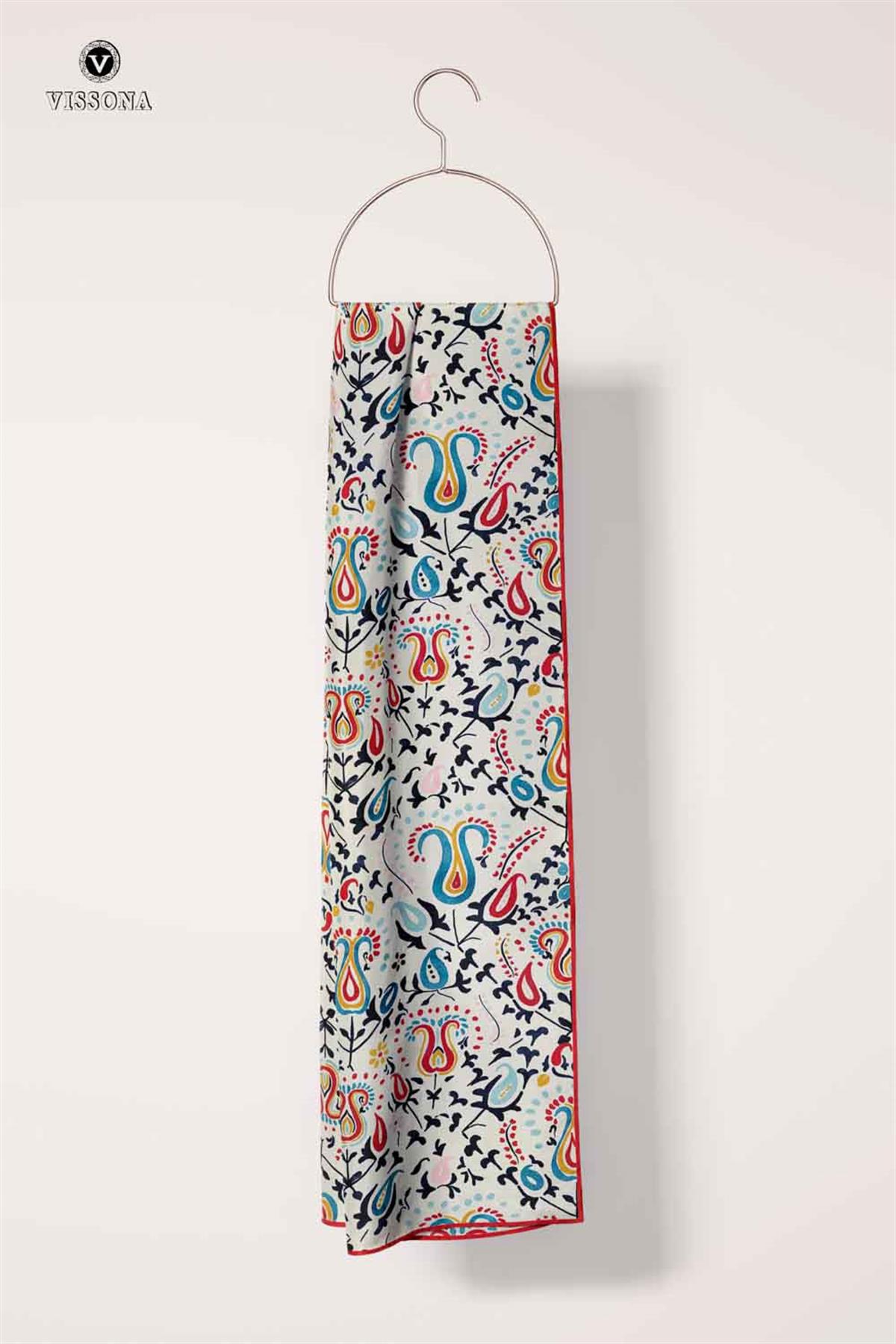 Vissona Geometrik Desenli İpek Fular