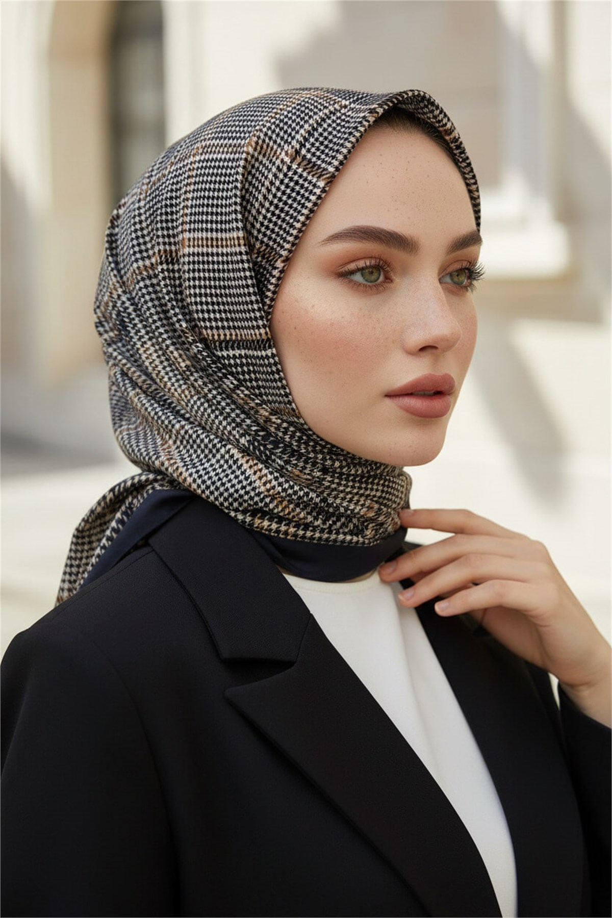 KREP EKOSELİ KAZAYAK DESENLİ HARDAL RENKLİ 75X195 KIRIŞMAZ ŞAL