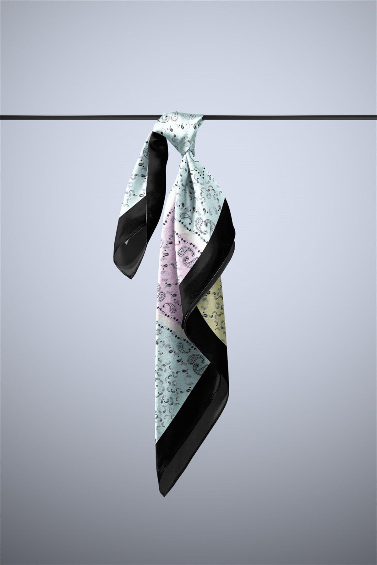Violla Y33 Kadın Sarı Turkuaz Kareli Desenli 50x50 Bandana HYL DG01226-22