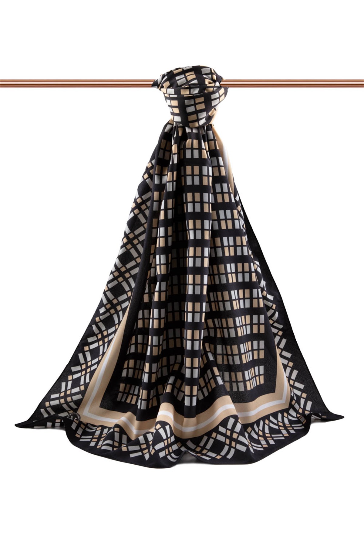 KREP KARE DESENLİ GRİ RENKLİ 75X195 KIRIŞMAZ ŞAL