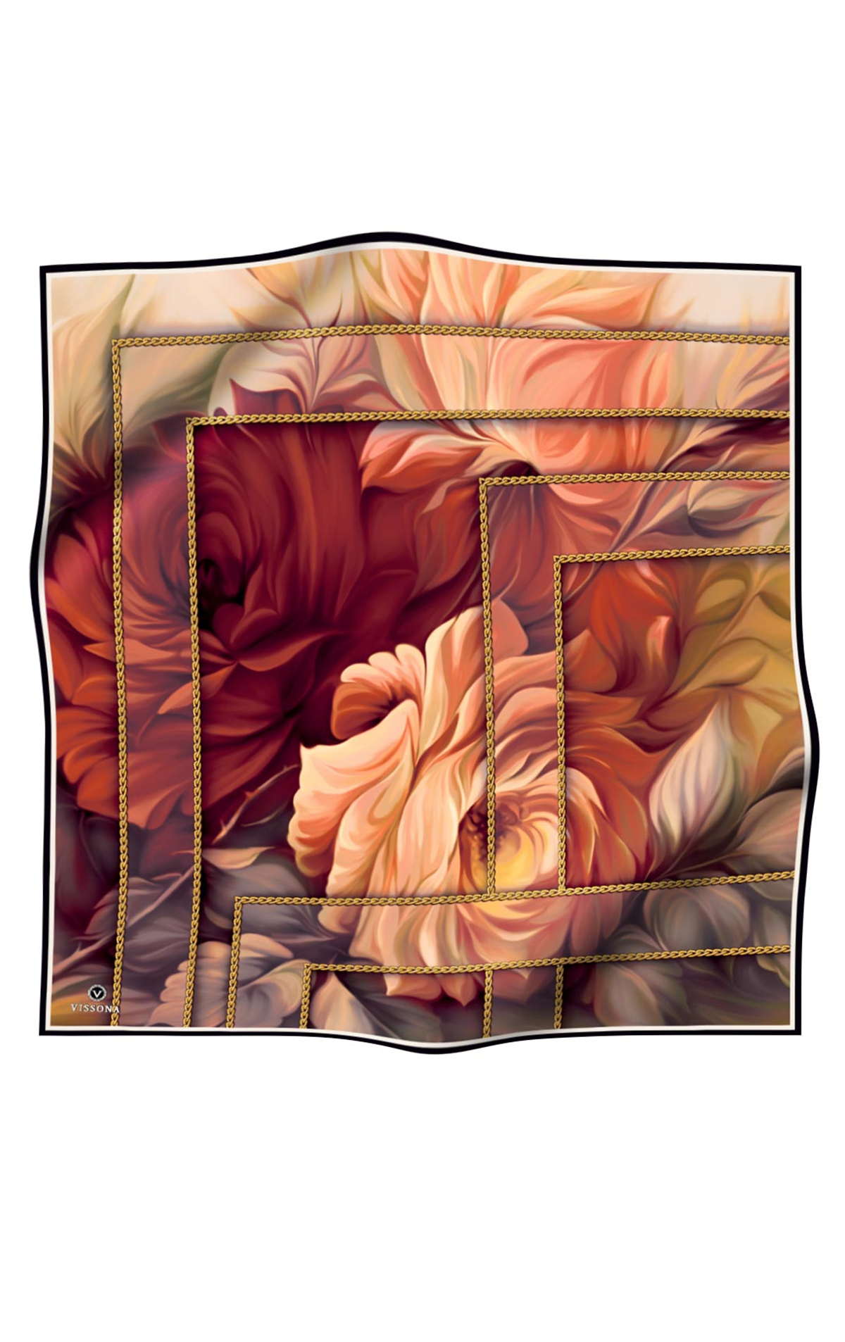 % 57 İPEK % 43 VİSKON Twill İpek Çiçek Geometrik Desenli tabalı kırmızılı Renkli 90x90 Eşarp Dikim Şekli : El Dikişi