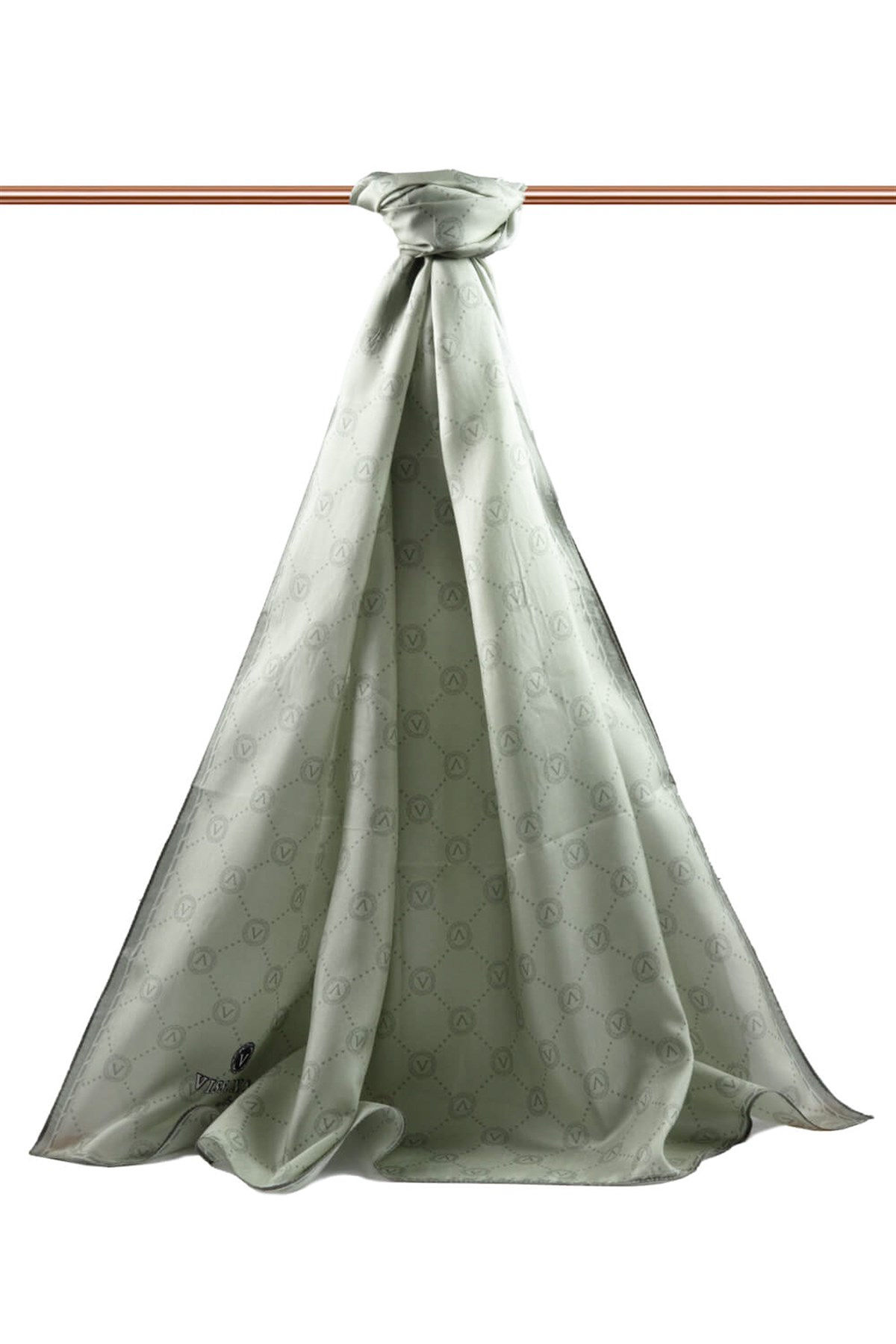 % 100 İpek V Logo Desenli Çağla Yeşili - Çağla Yeşili Renkli 90x210 Şal