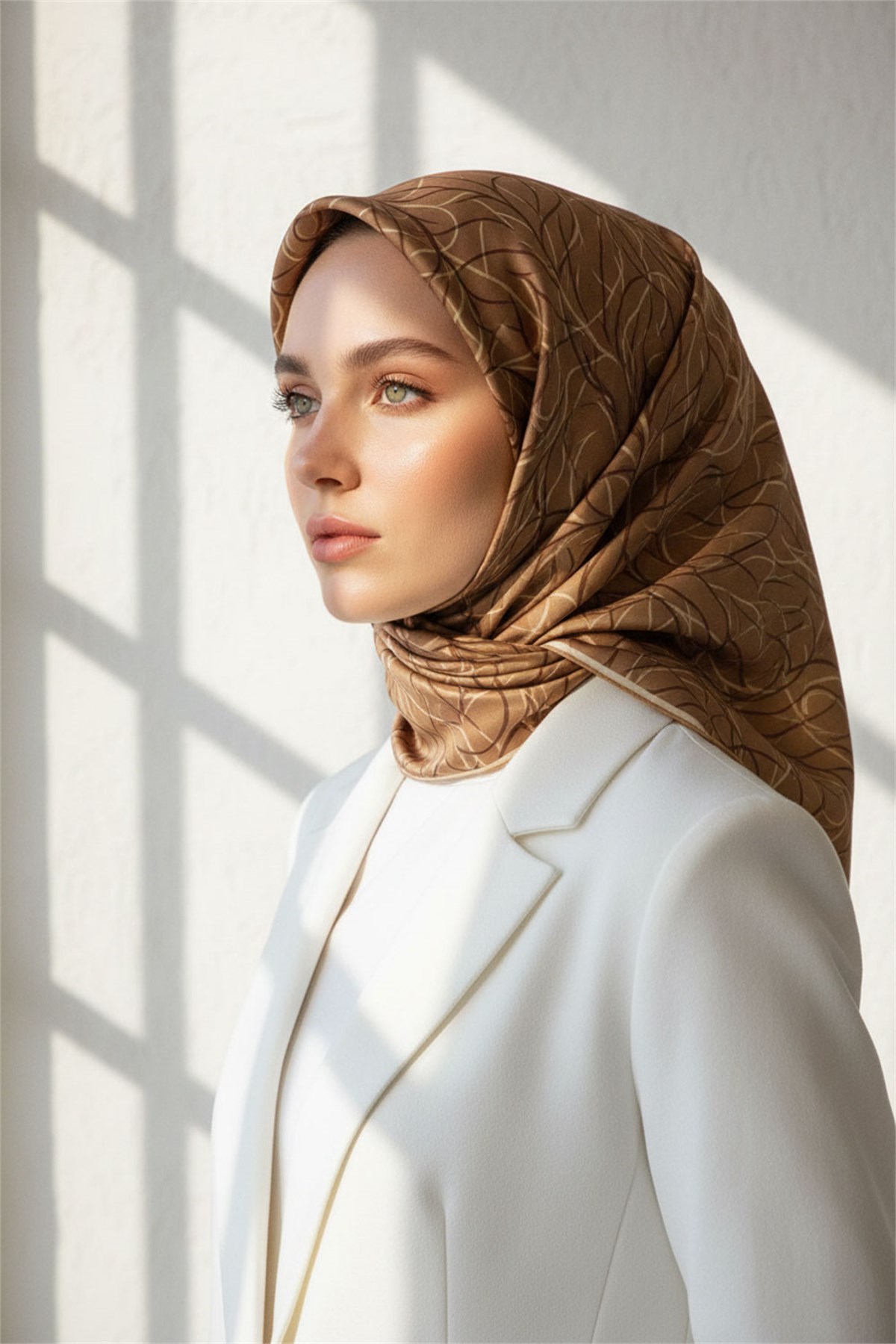 %100 Twill İpek Degrade Desenli Hardal Renkli 90x90 Eşarp Dikim Şekli : El Dikişi