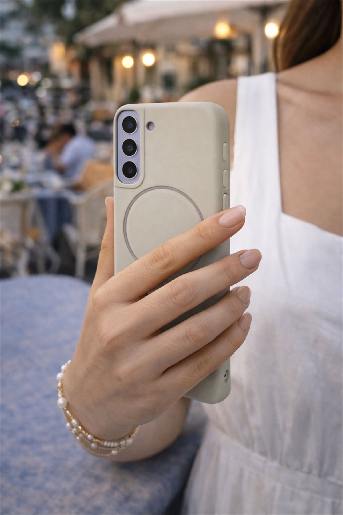 Samsung Galaxy S22 Plus Kılıf – İçi Kadife – MagSafe Uyumlu – Taş Renk – Telefon Kılıfı