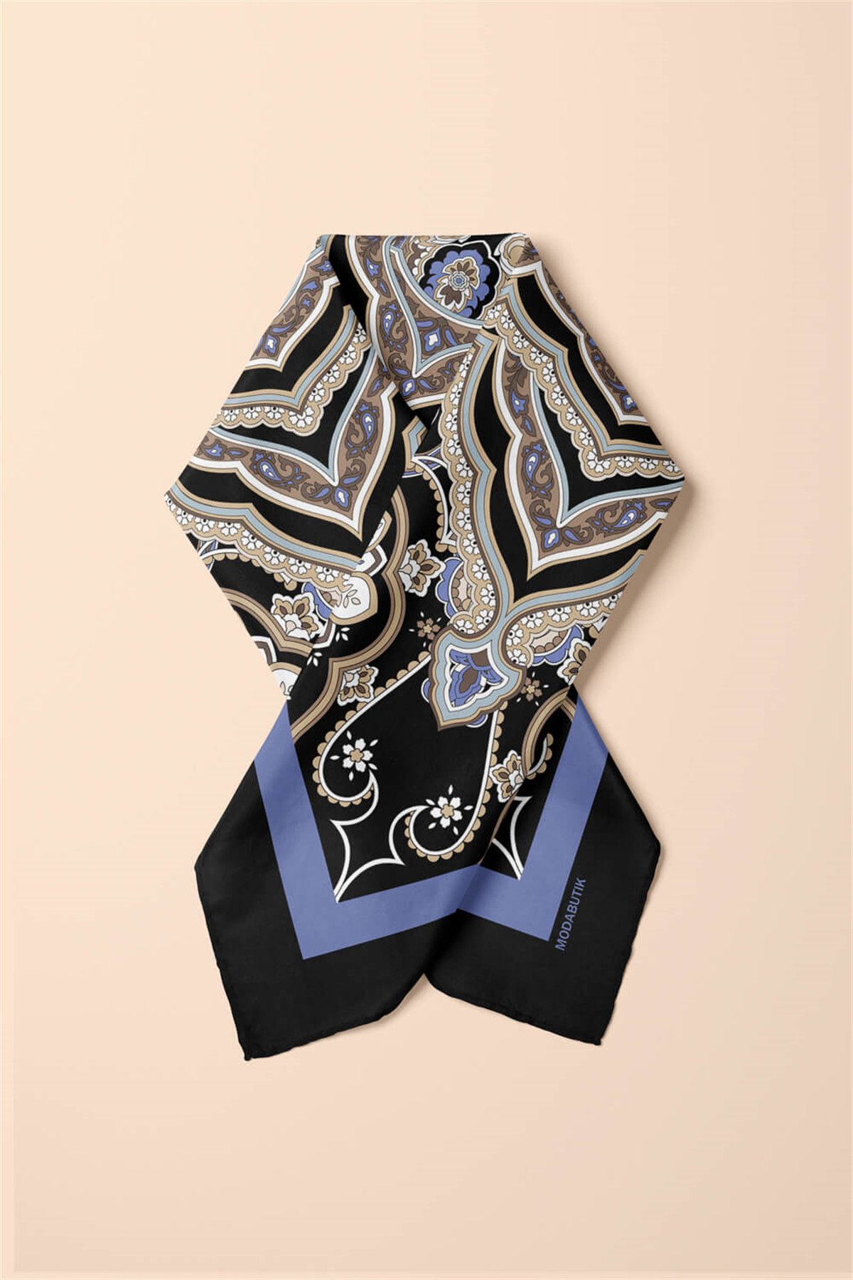 C35 Kadın Krem Açık Mavi Layer Desenli 50x50 Bandana HYL DG0956-22