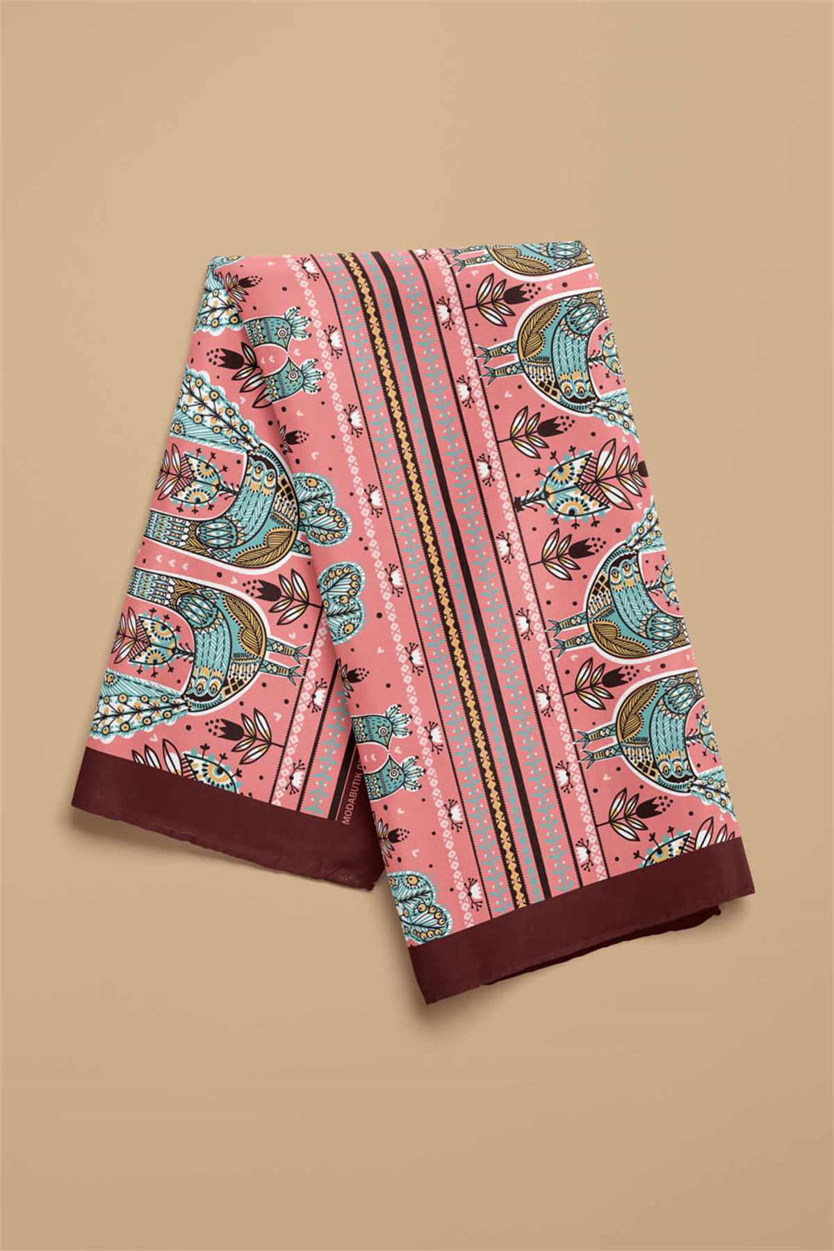 Z52 Kadın Pembe Tavuskuşu Etnik Desenli 50x50 Bandana