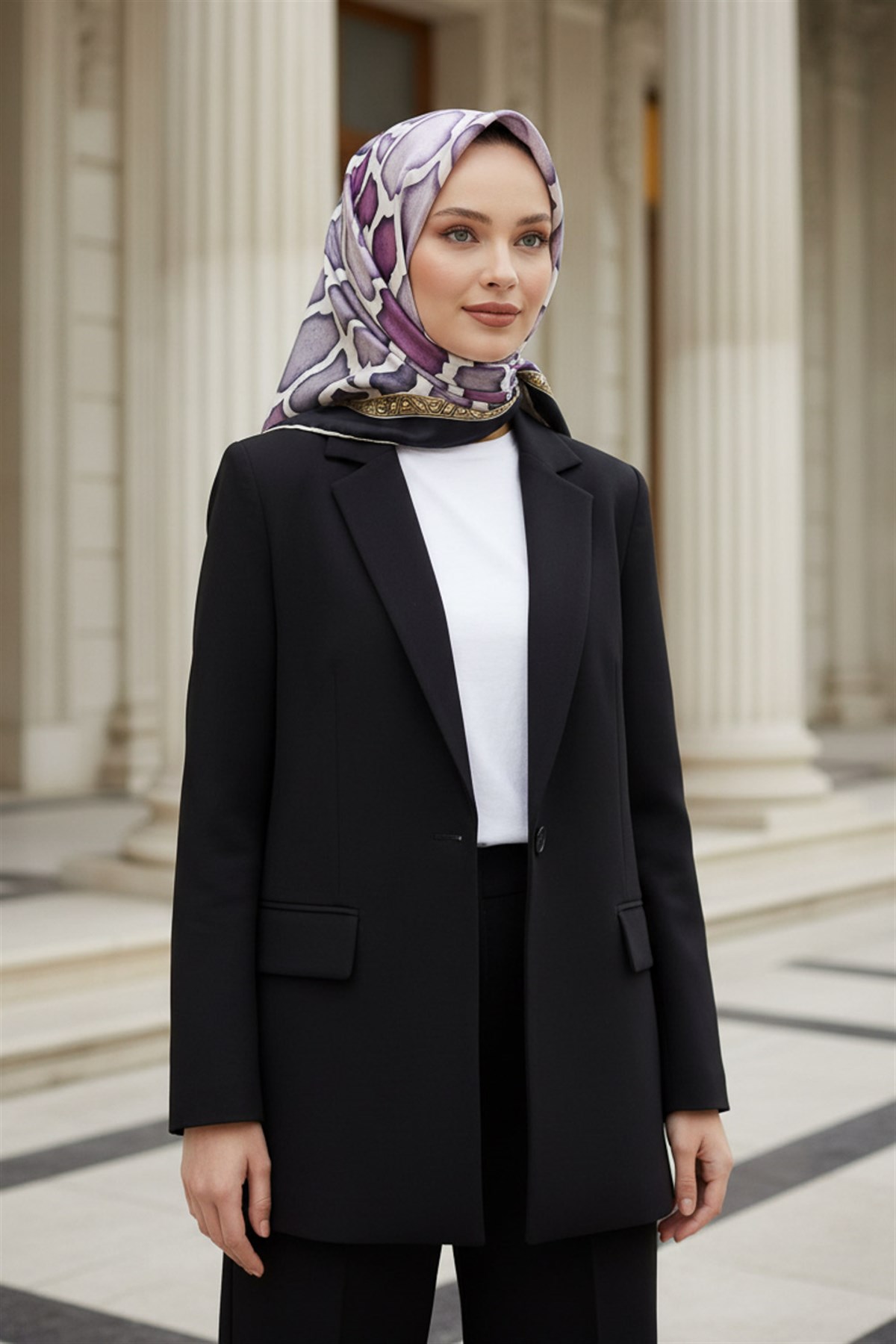 %100 Twill İpek Zürafa Desenli Gül Kurusu - Pudra Renkli 90x90 Eşarp Dikim Şekli : El Dikişi