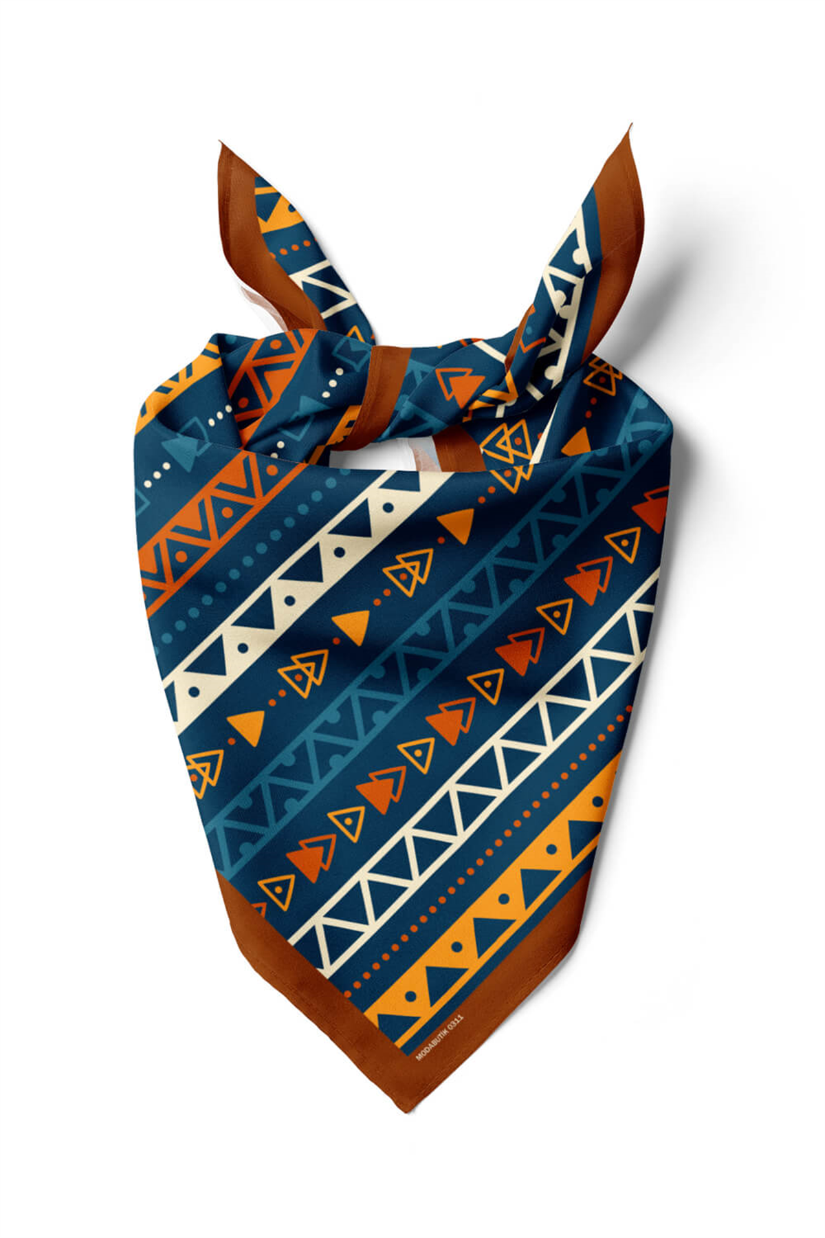 A10 Kadın Egzotik Desenli Bandana 50x50 Sarı Turuncu Mavi DG0311-22