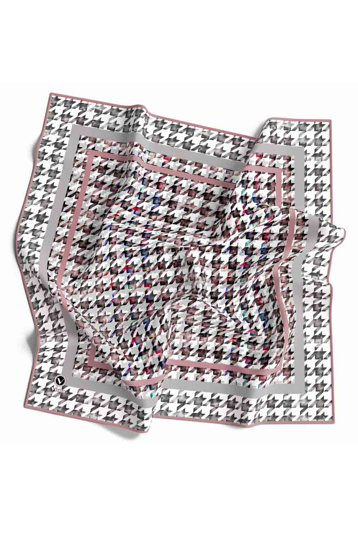 Twill Kazayağı Desenli Pudra Renkli 90x90 Eşarp (İpek İçermez) Kenar Dikiş Şekli El Dikişli