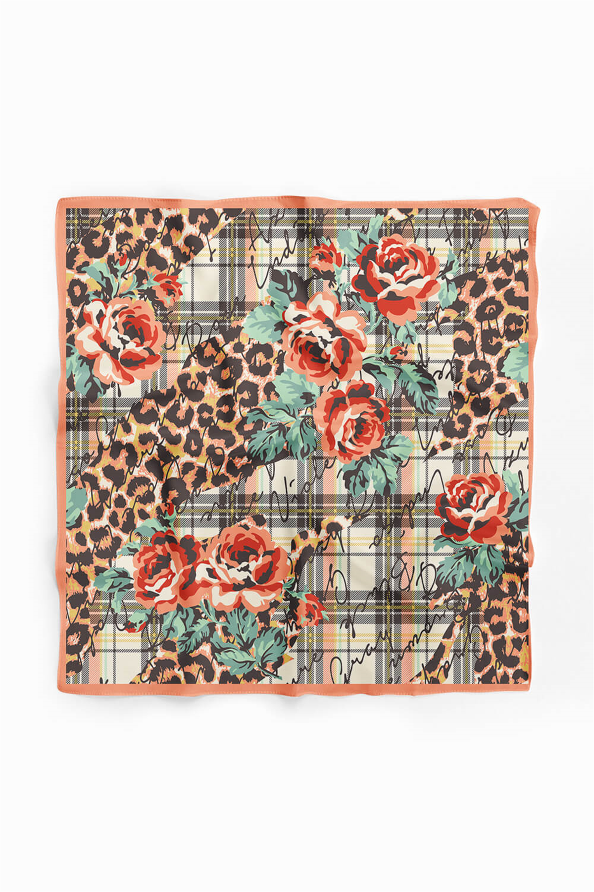 V25 Modabutik Leopar ve Gül Desenli Bandana