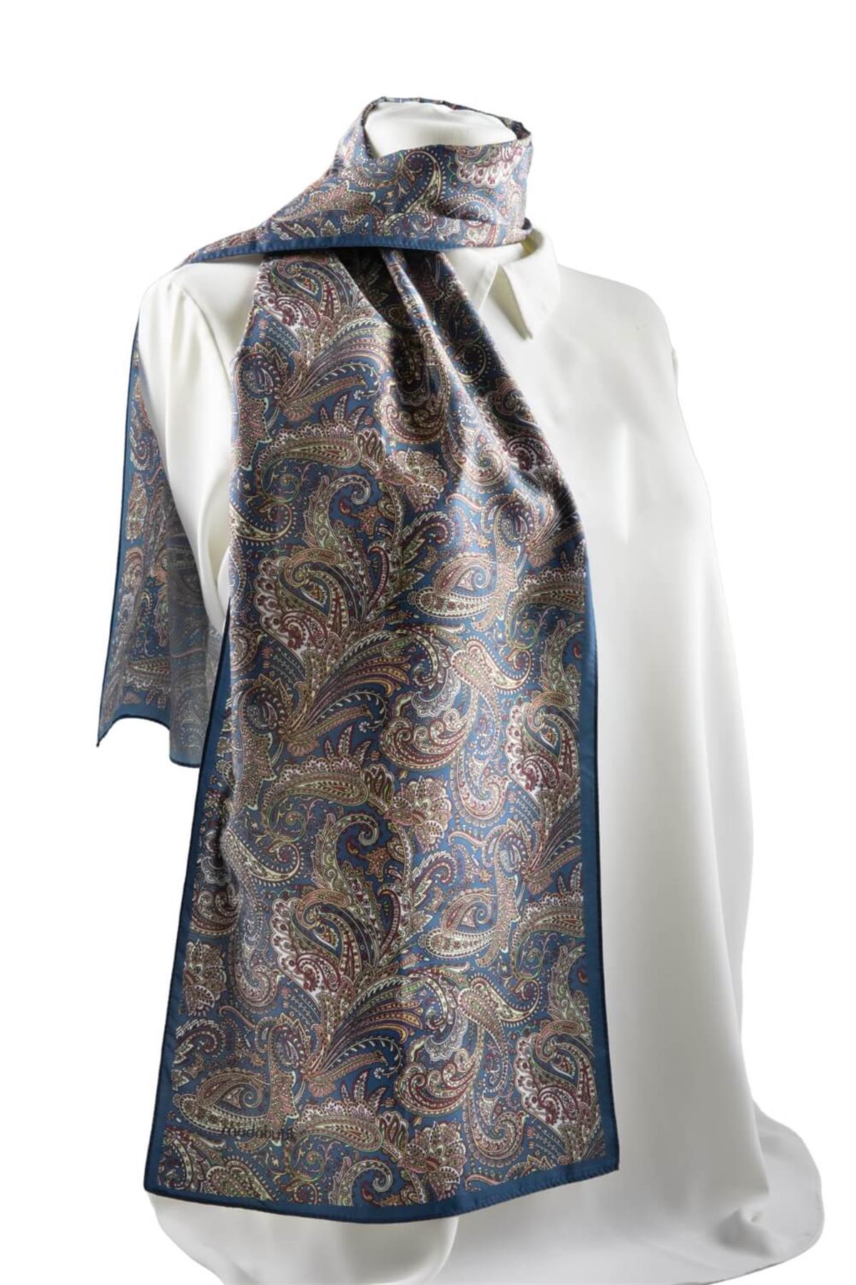 I31 Modabutik Şal Desenli Mavi Fular