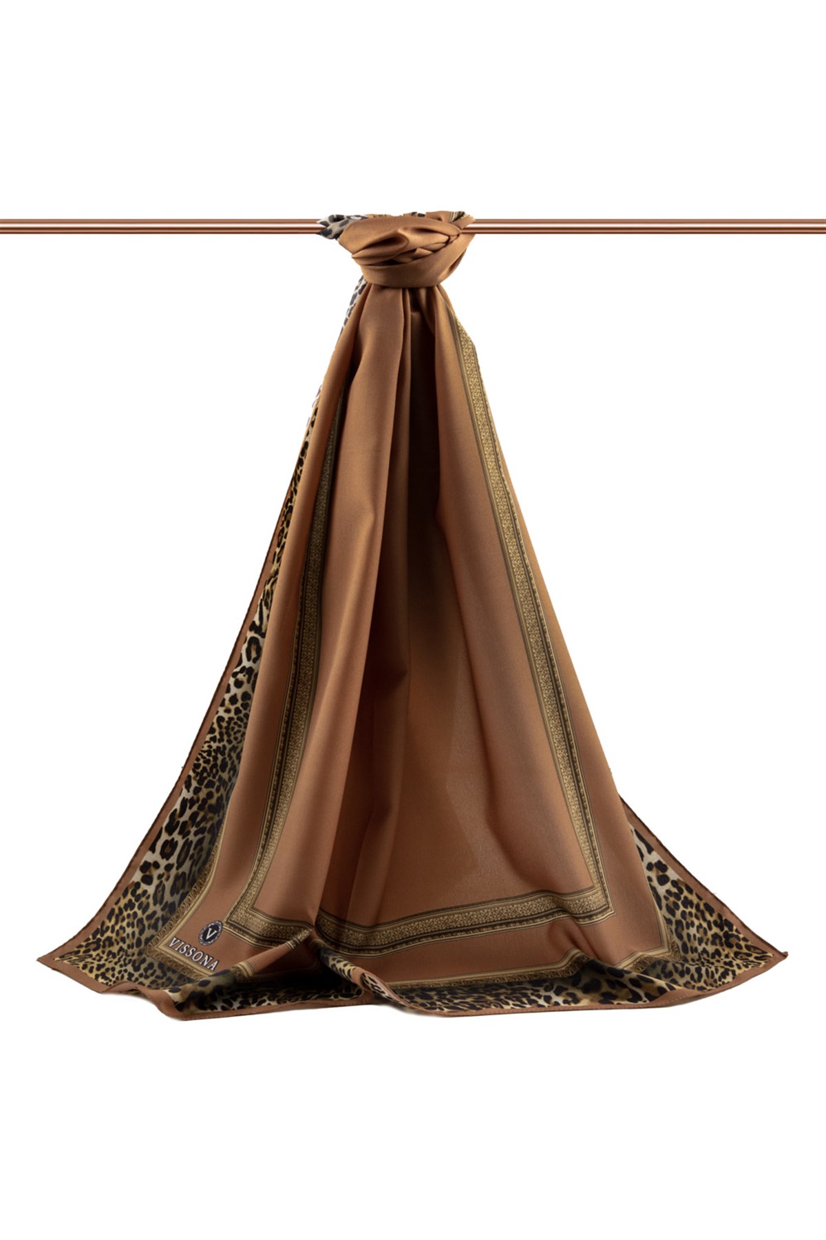 KREP LEOPAR BORDÜR DESENLİ BAKIR RENKLİ 75X195 KIRIŞMAZ ŞAL