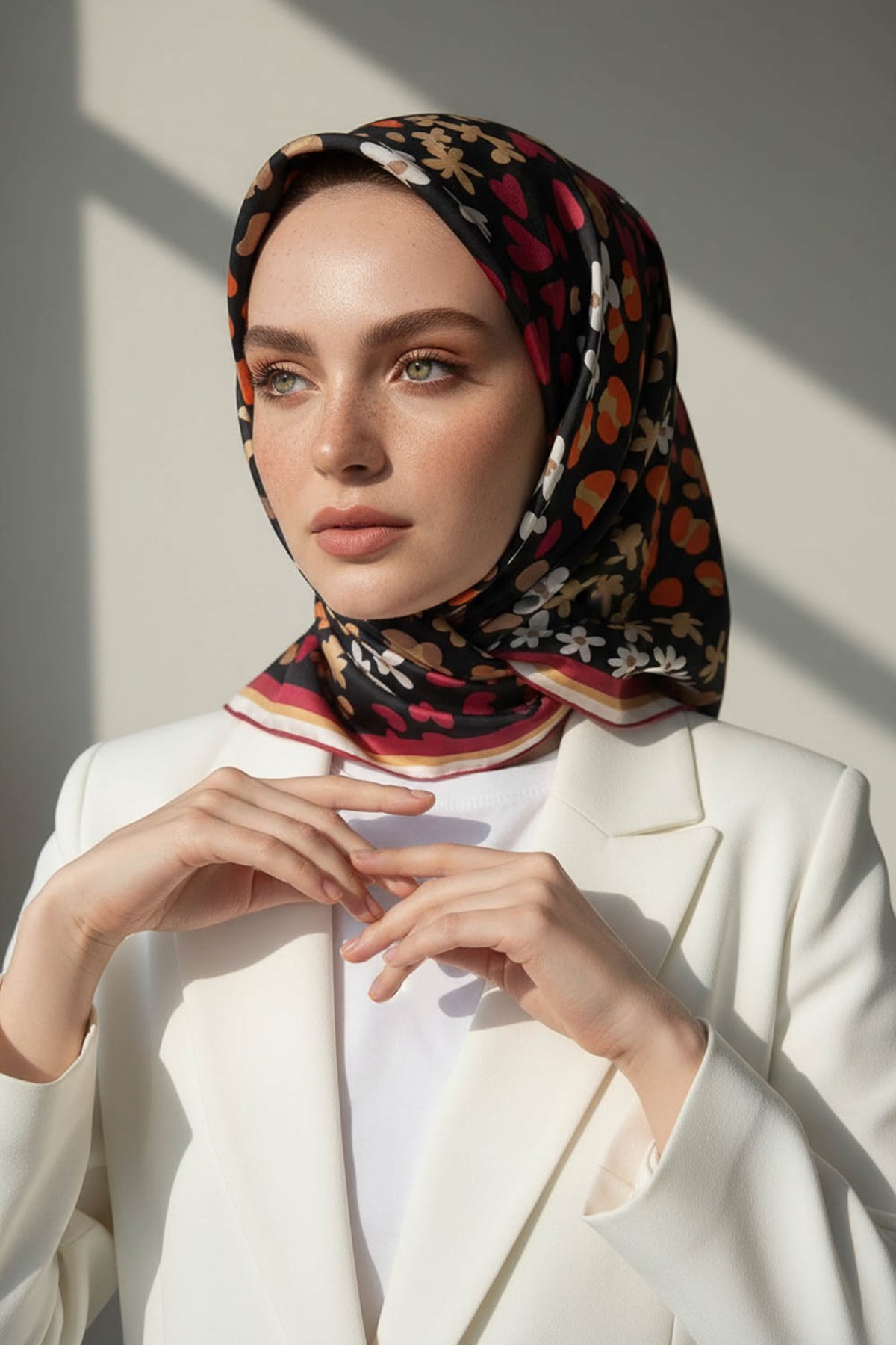 %100 Twill İpek Kalpli Leopar Desenli Siyah - Bordo Renkli 90x90 Eşarp Dikim Şekli : El Dikişi