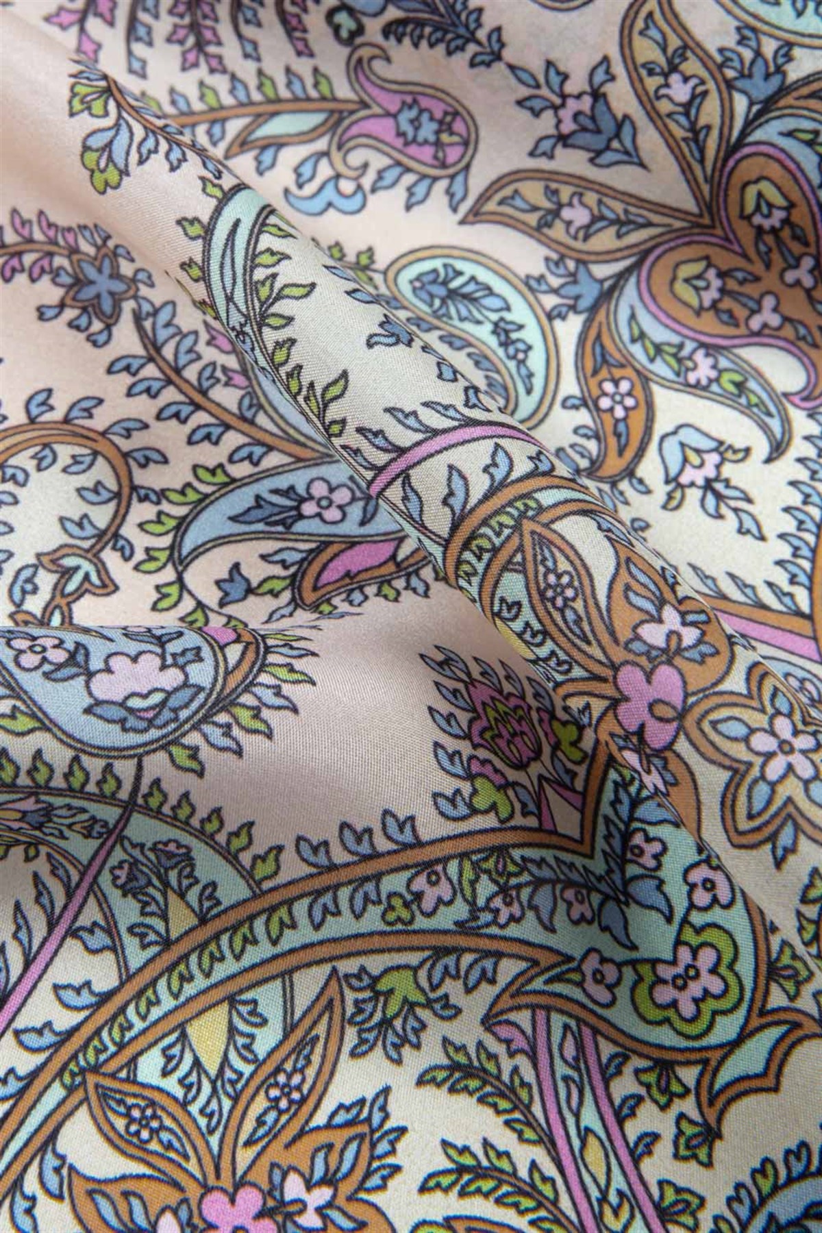 %100 İpek Etnik Desenli Somon Renkli 92x210 Şal