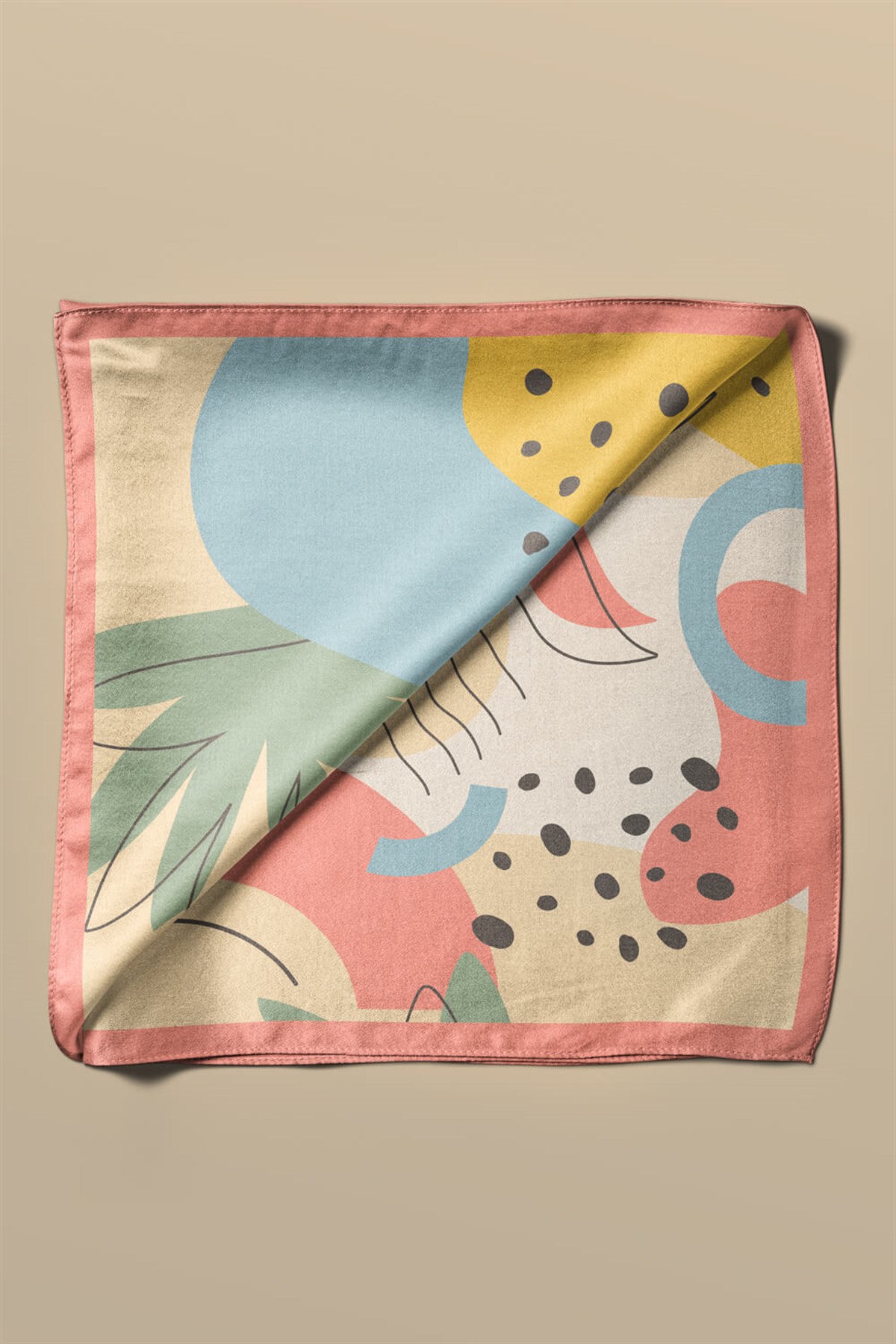 %100 İpek Geometrik Desenli Kadın Bandana