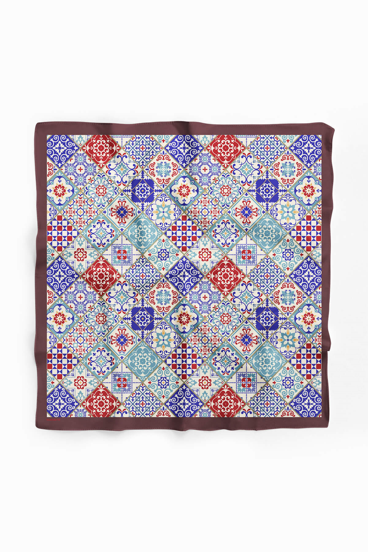 C49 Kadın Mavi Mini Çini Desenli 50x50 Bandana HYL DG0703-22
