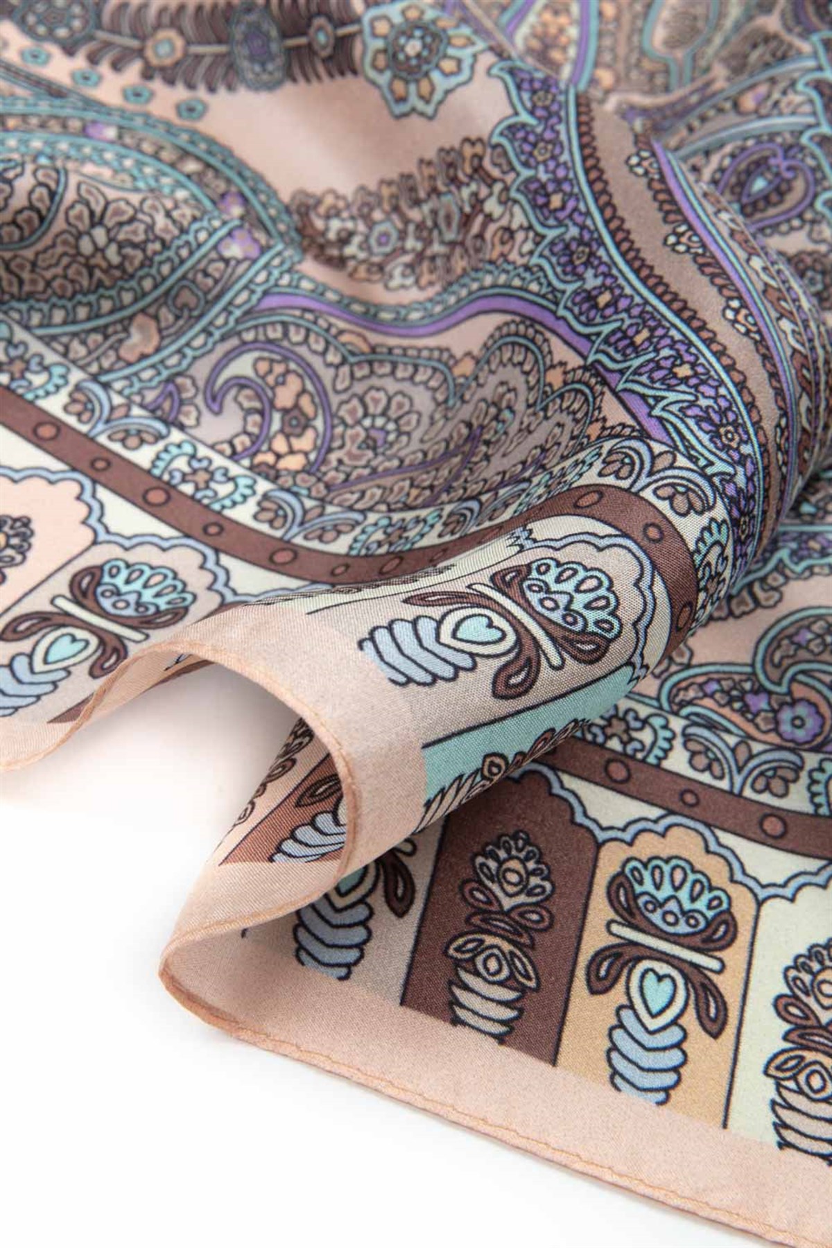 100% İPEK ETRO DESENLİ SOMON RENKLİ ŞAL