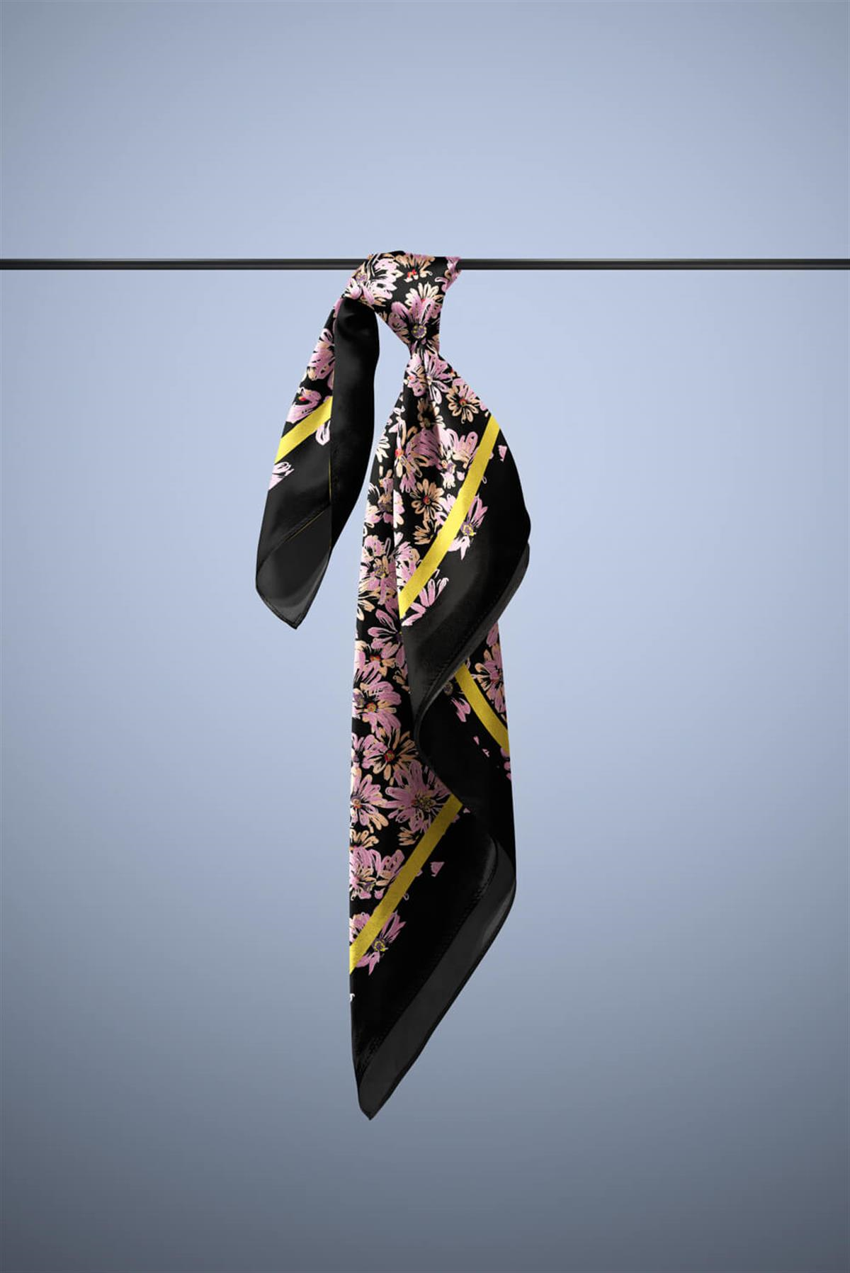 G27 Kadın Pembe Çiçek Desenli 50x50 Bandana HYL DG01392-22