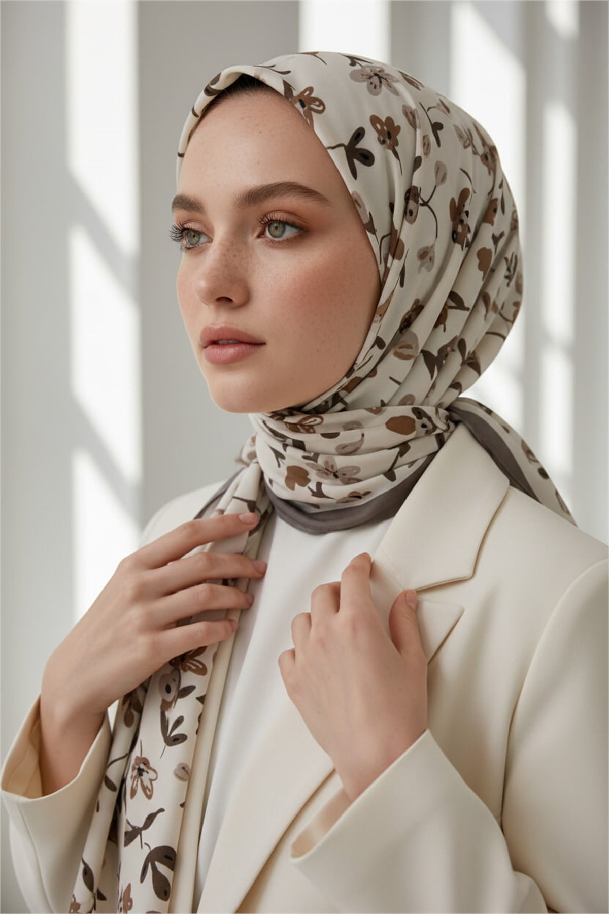 KREP ÇİÇEK DESENLİ TAŞ RENKLİ 75X195 KIRIŞMAZ ŞAL