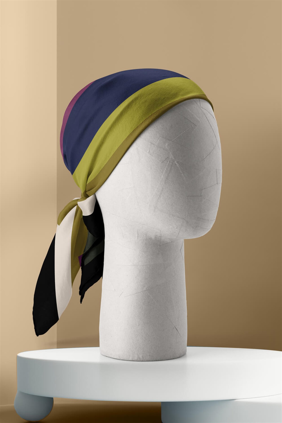 Violla E7 Kadın Mor Krem Çizgi Desenli 50x50 Bandana HYL DG01481-22