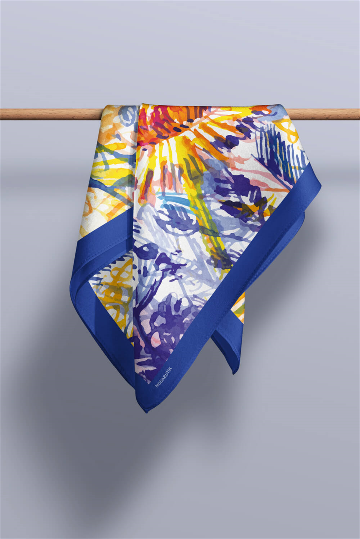 D106 Kadın Yağlı Boya Desenli Bandana 50x50 Sarı DG0299-22