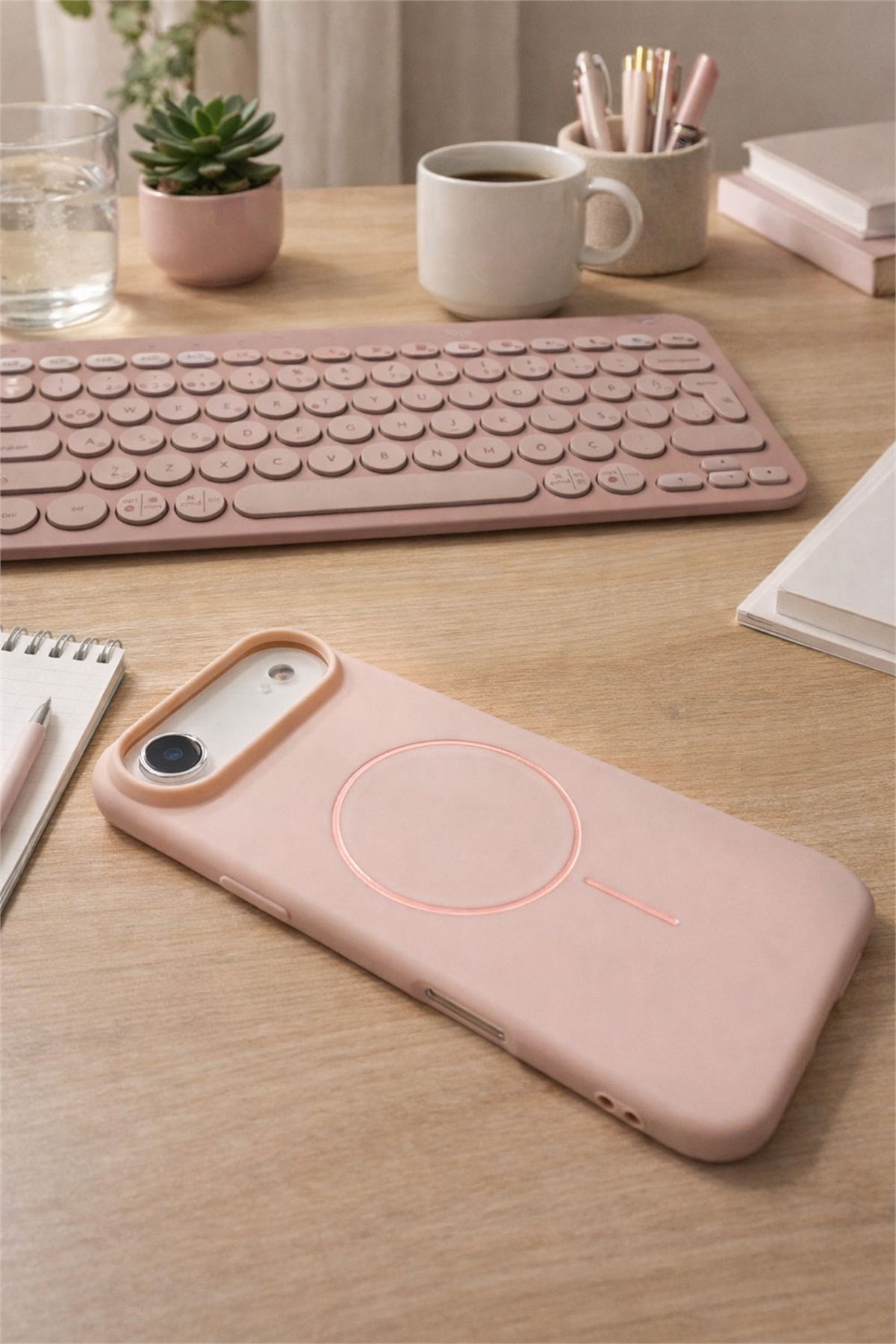 iPhone Air Uyumlu İçi Kadife Magsafe Wireless Şarj Özellikli Pembe Renkli Telefon Kılıfı