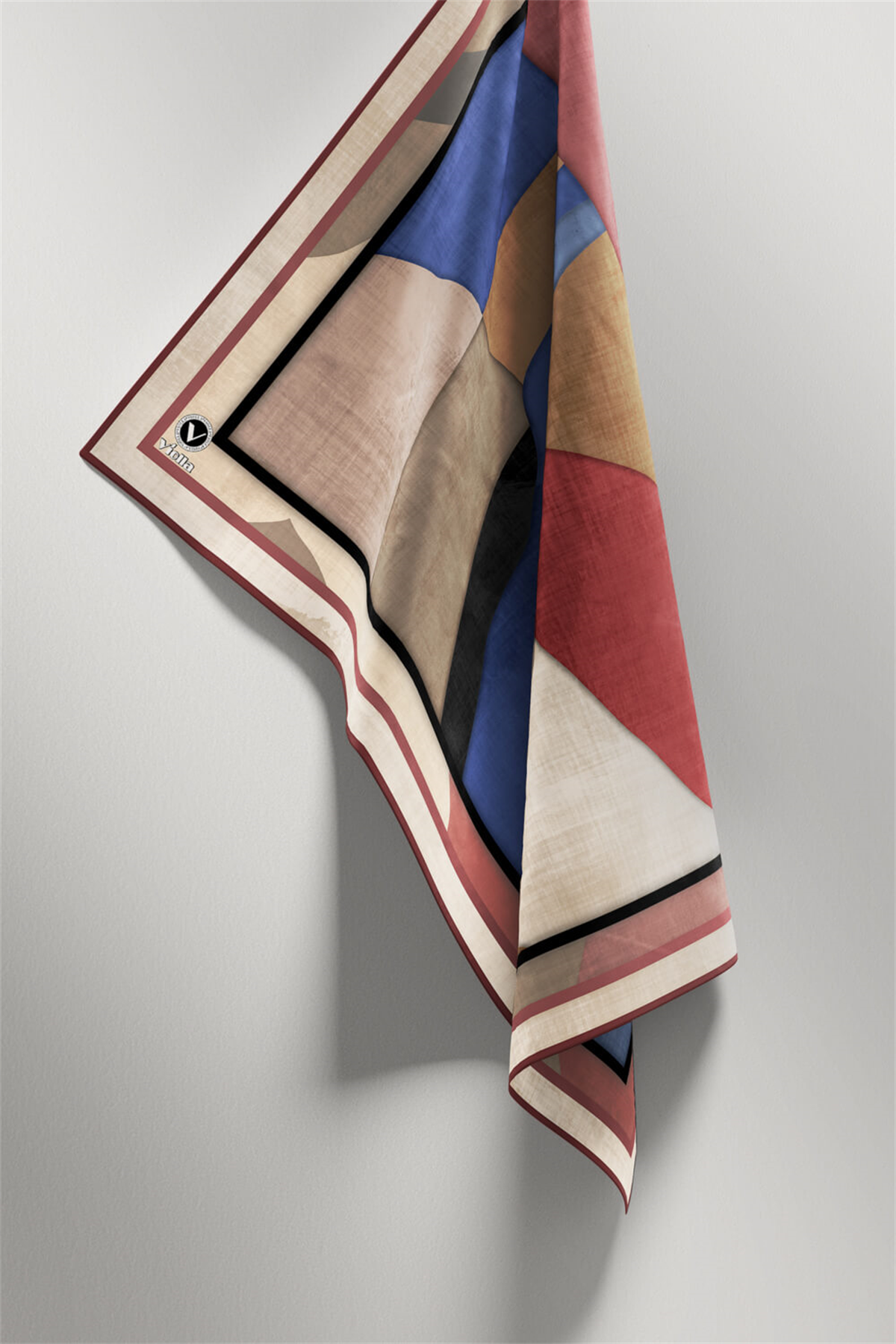 Twill Geometrik Desenli Gül Kurusu Renkli 90x90 Eşarp (İpek İçermez) Kenar Dikiş Şekli El Dikişli