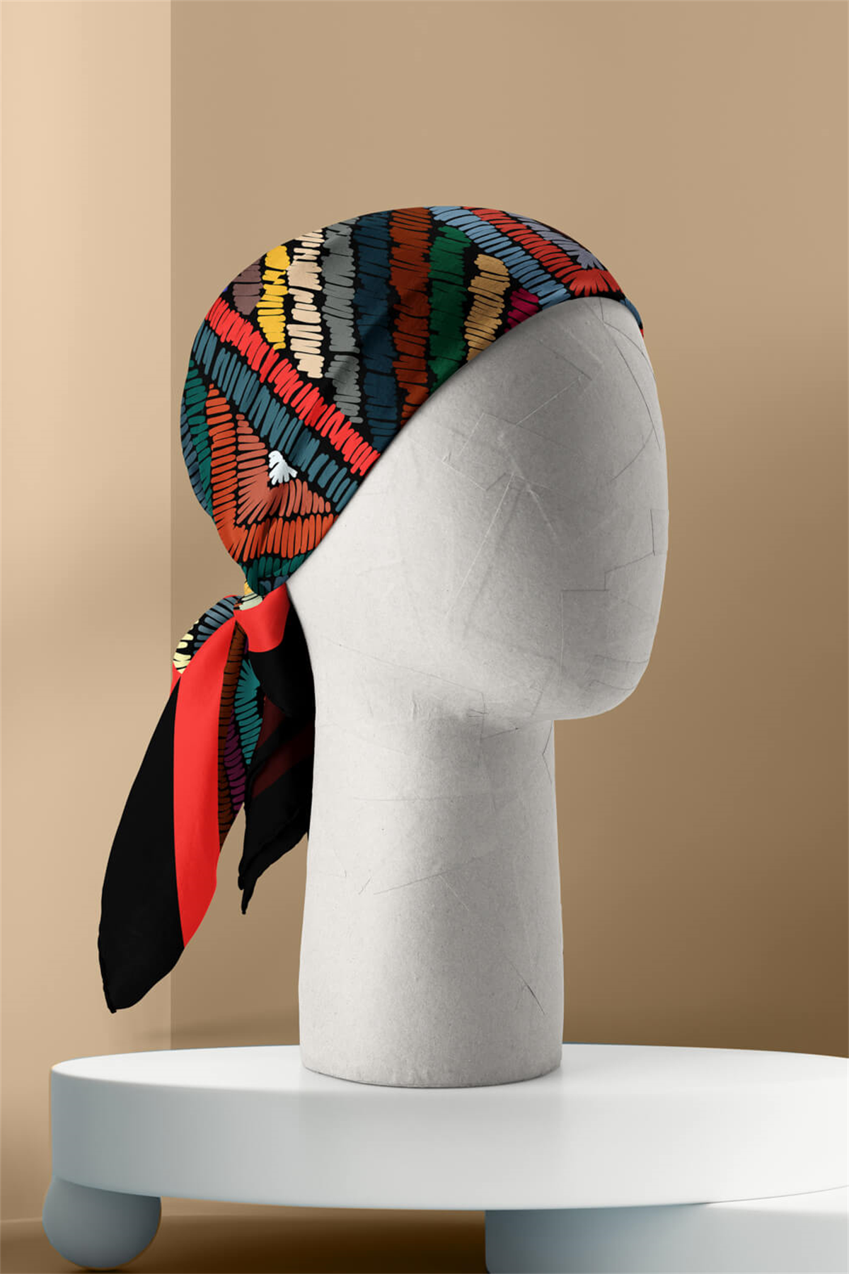 Kadın Çok Renkli Otantik  Desenli 50x50 Bandana HYL DG0788-22