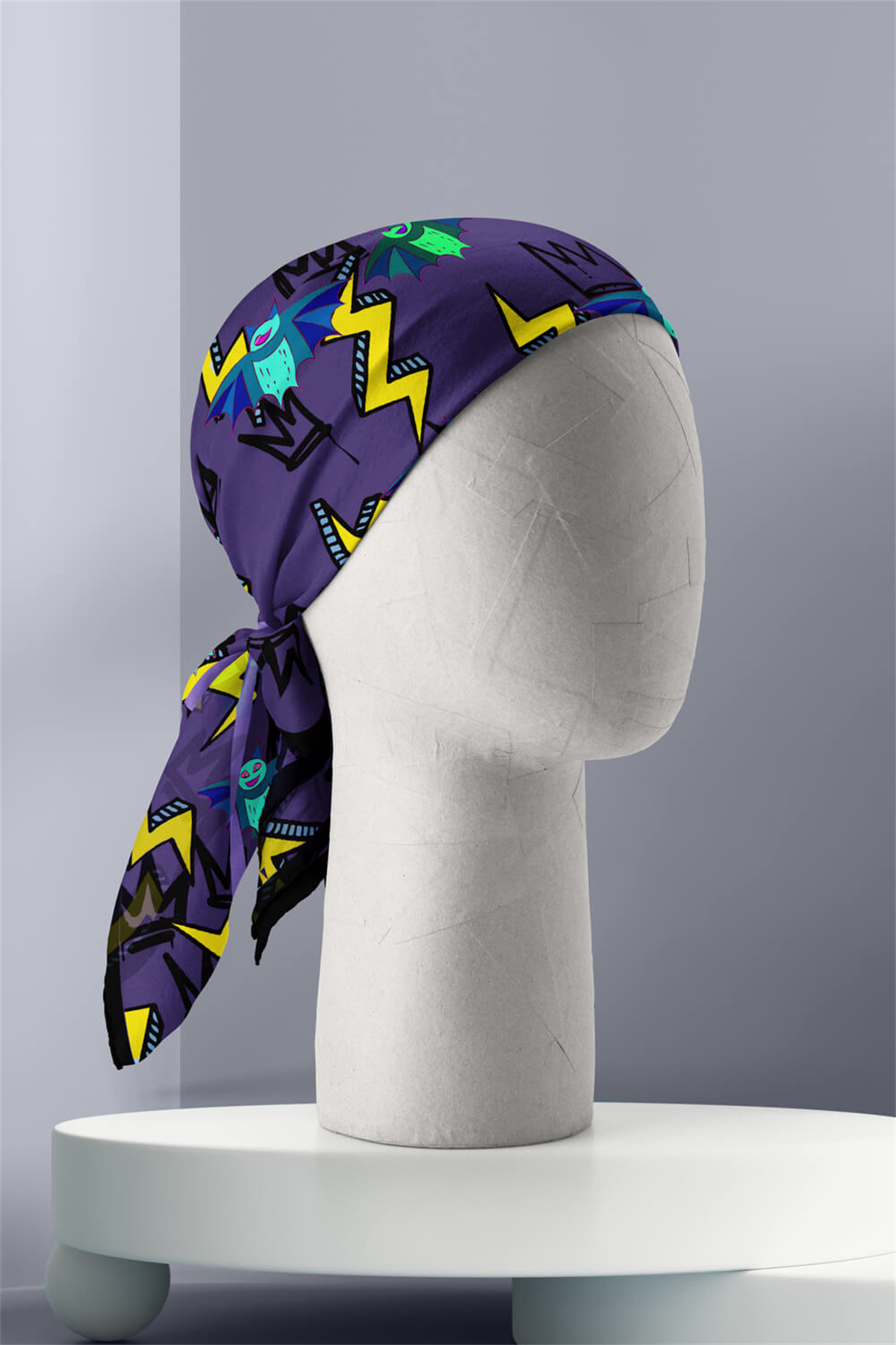 D54 Kadın Comics Desenli Bandana 50x50 Mor DG0235-22