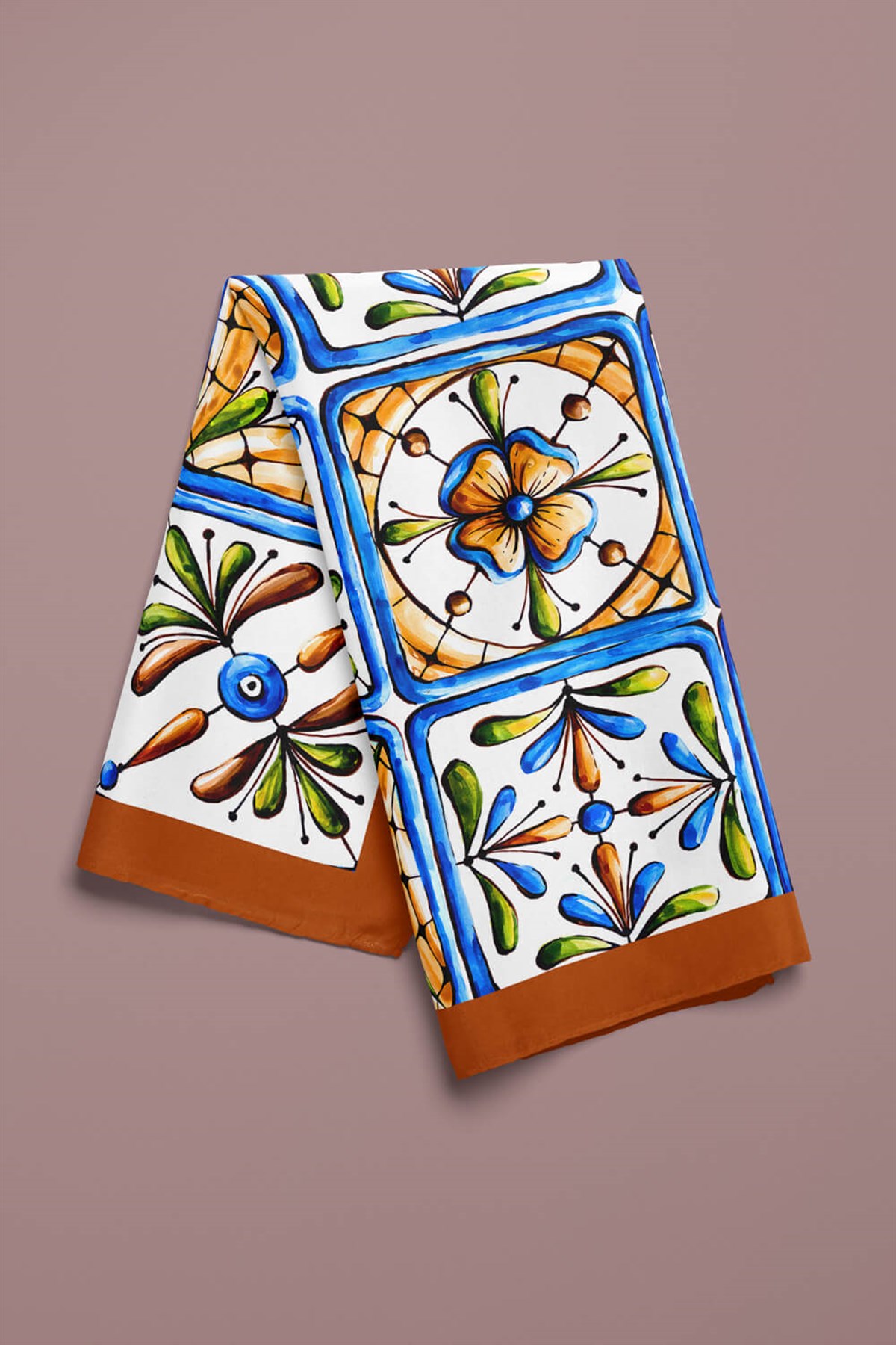 Violla E29 Kadın Kareli Desenli Bandana 50x50 Mavi Sarı DG0338-22