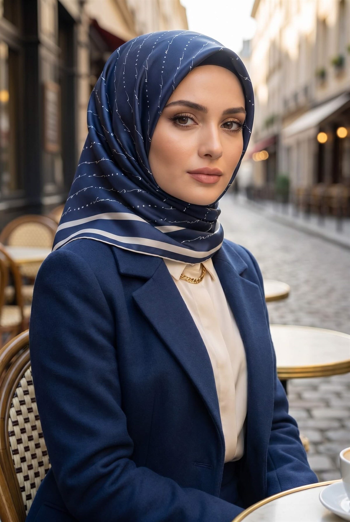 %100 Twill İpek El Yazısı Vissona Desenli İndigo Renkli Daha Tok Exclusive Serisi 90x90 Eşarp Kenar Dikiş Şekli : El Dikişi