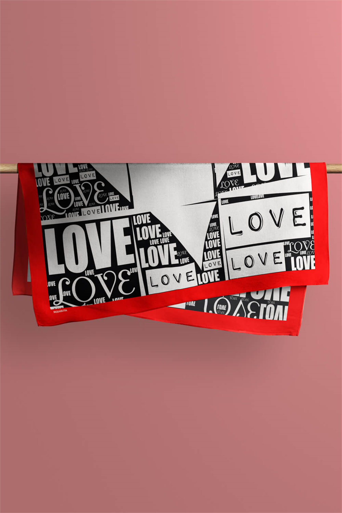 A30 Kadın Love Desenli Bandana 50x50 Siyah Beyaz DG0135-22