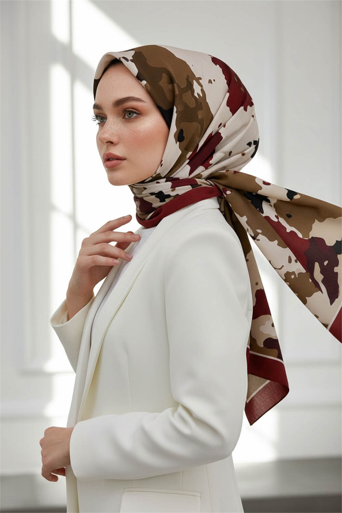 KREP BOYA EFEKTİ DESENLİ BORDO RENKLİ 75X195 KIRIŞMAZ ŞAL