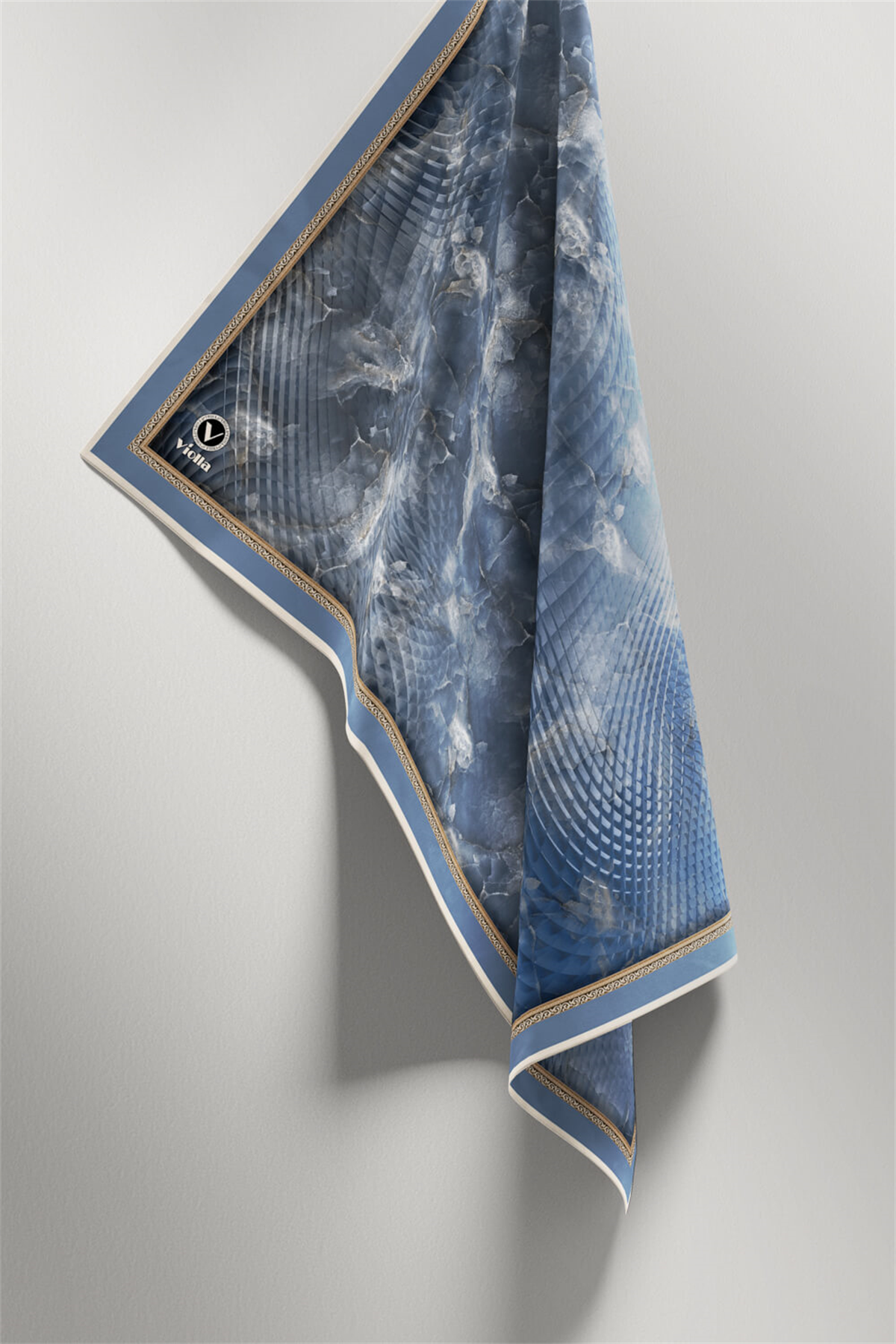Twill Batik Desenli Bebe Mavisi Renkli 90x90 Eşarp (İpek İçermez) Kenar Dikiş Şekli El Dikişli