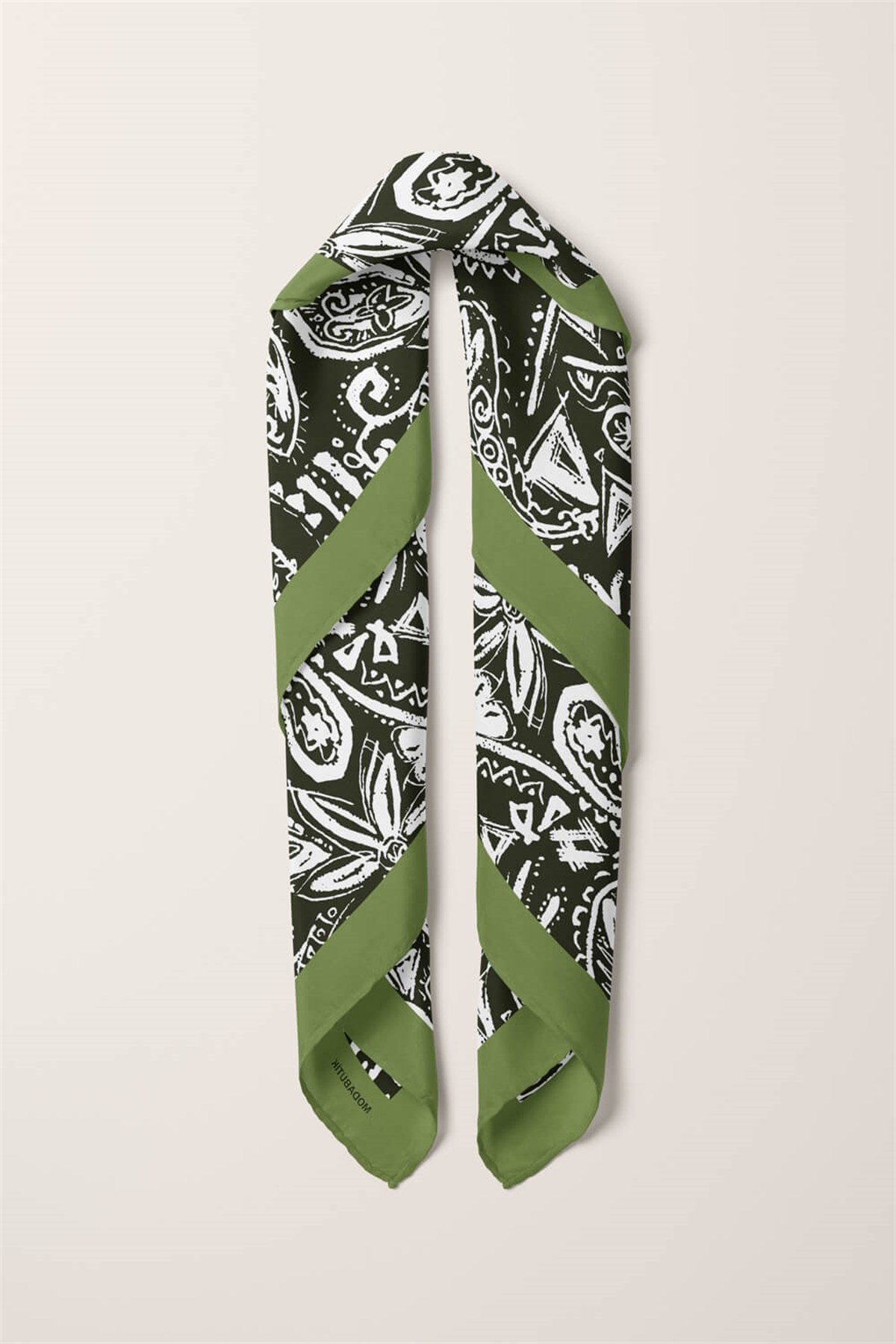 Violla D65 Kadın Egzotik Desenli Bandana 50x50 Koyu Yeşil DG0363-22