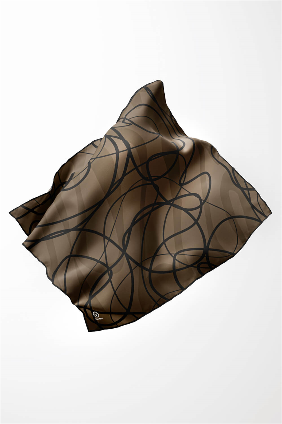 Twill Karışık Çizgi Desenli Vizon Renkli 90x90 Eşarp (İpek İçermez) Kenar Dikiş Şekli El Dikişli