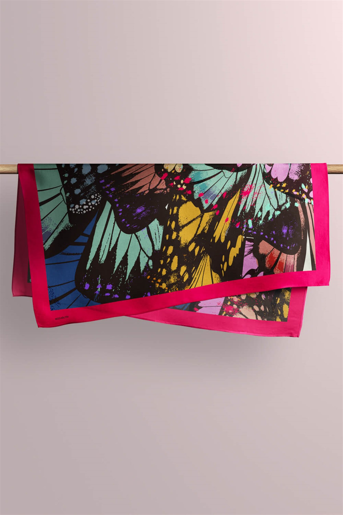 Violla Y24 Kadın Kelebek Desenli Bandana 50x50 Turkuaz Siyah DG0399-22
