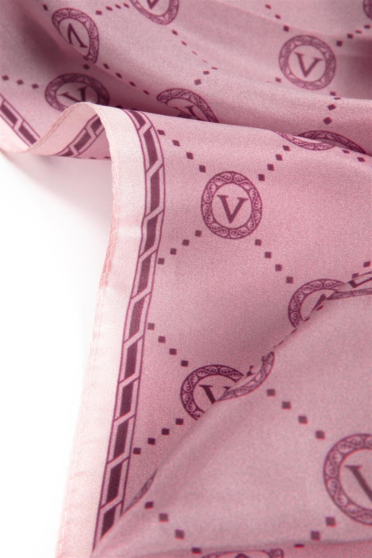 % 100 İpek V Logo Desenli Gül Kurusu Renkli 90x210 Şal