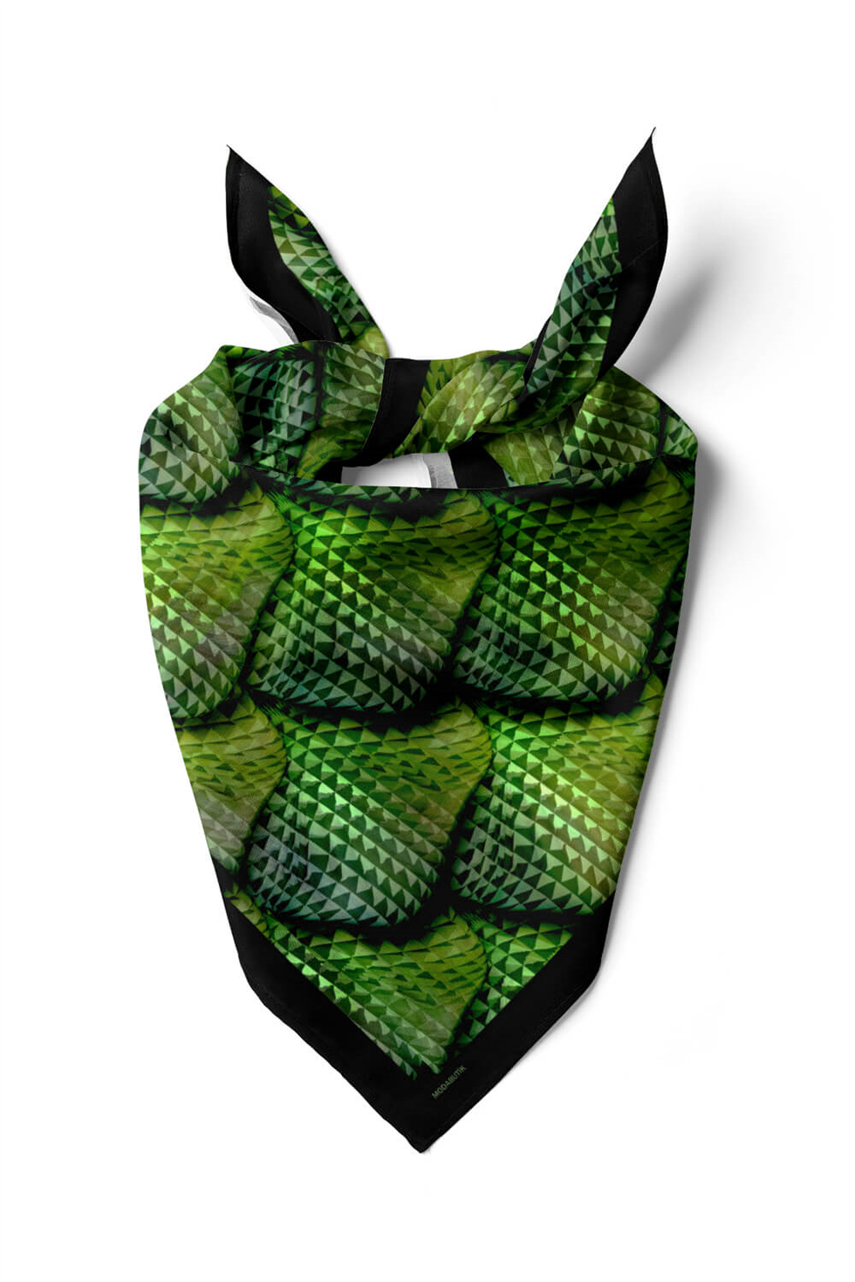 D96 Kadın Egzotik Desenli Bandana 50x50 Yeşil DG0254-22