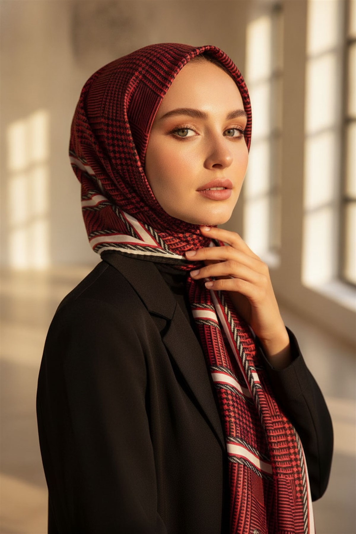 %100 Saf İpek Şal İnce Saten Vual Dokuma Doku Desenli 90x210 Şal