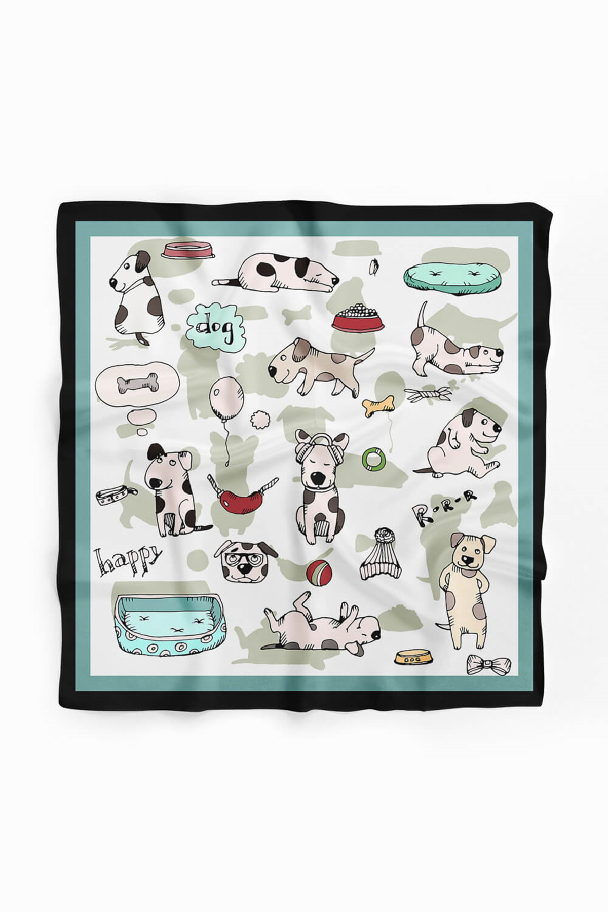 B5 Kadın Gri Puppy Love Desenli 50x50 Bandana HYL DG0682-22
