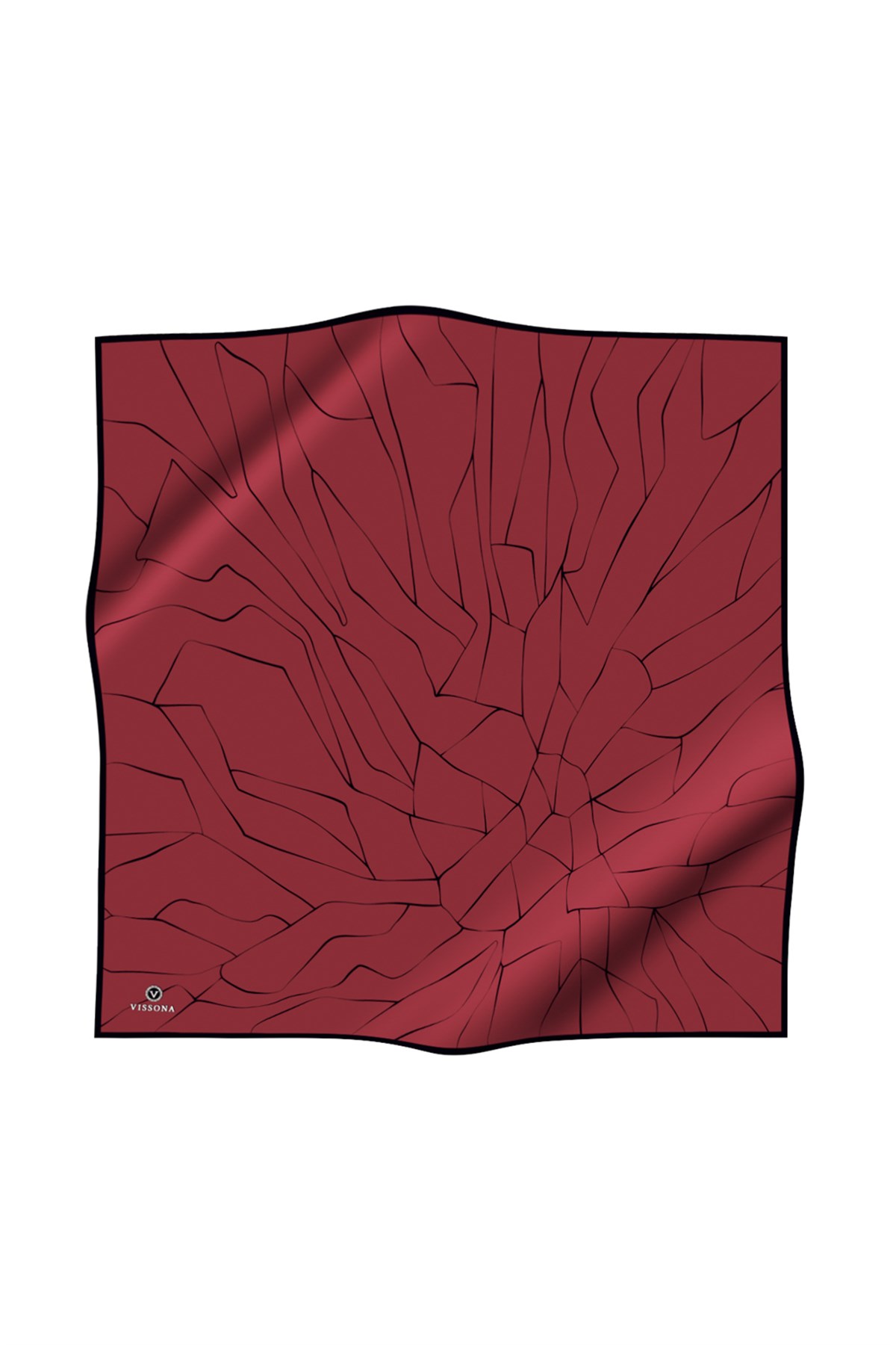 %100 Twill İpek Çizgi Desenli Bordo - Siyah Renkli 90x90 Eşarp Dikim Şekli : El Dikişi