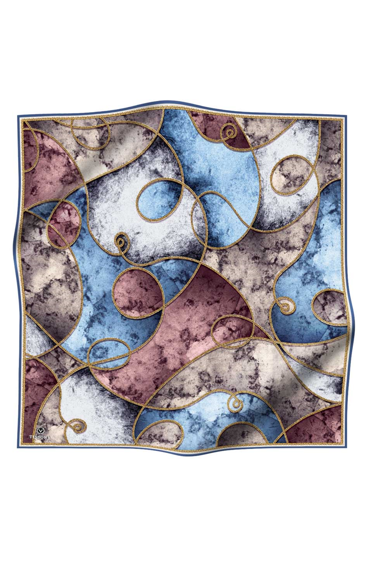 % 57 İPEK % 43 VİSKON Twill İpek Zincirli Mermer Desenli Bebe Mavisi - Pudra Renkli 90x90 Eşarp Dikim Şekli : El Dikişi