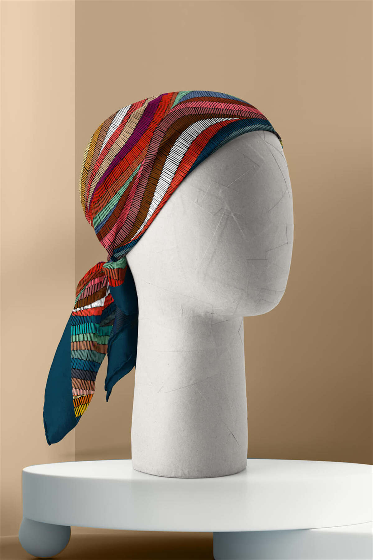 D68 Kadın Çok Renkli Dokuma Desenli 50x50 Bandana DG0413-22