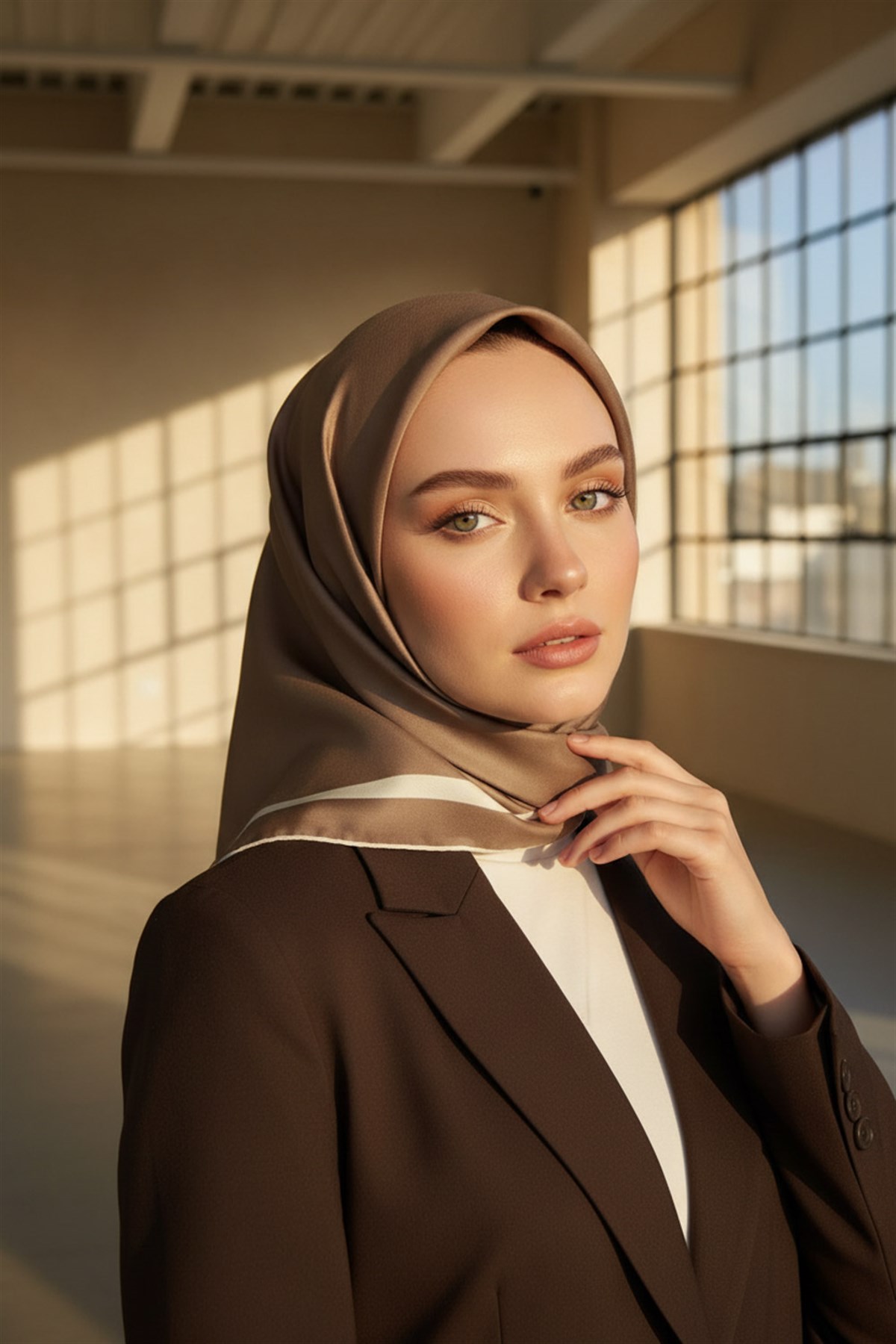 100% Twill İpek Düz Renk Bordür Desenli Taş - Krem Renkli Daha Tok Exclusive Serisi 90x90 Dikim Şekli : El Dikişi Eşarp