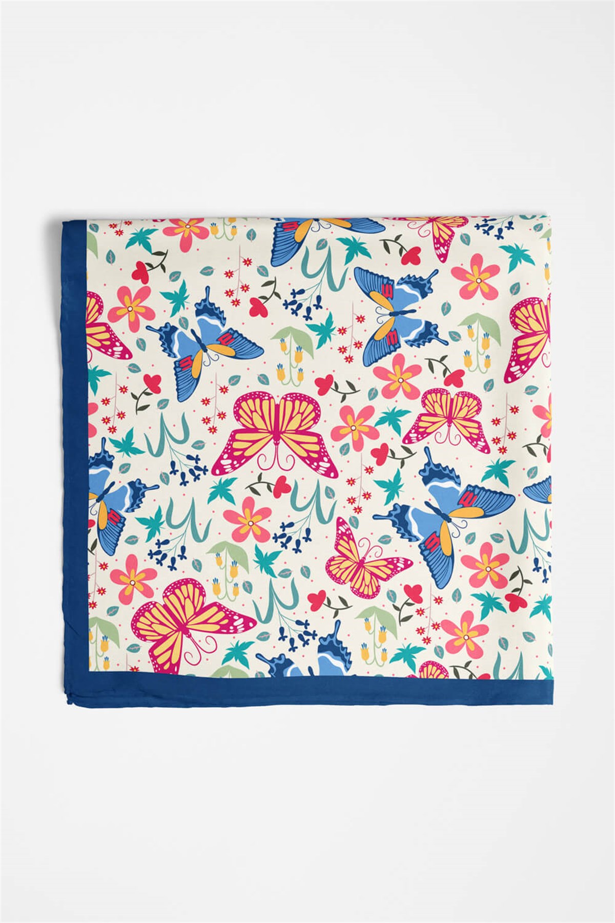 %100 İpek Kelebek Desenli Kadın Bandana