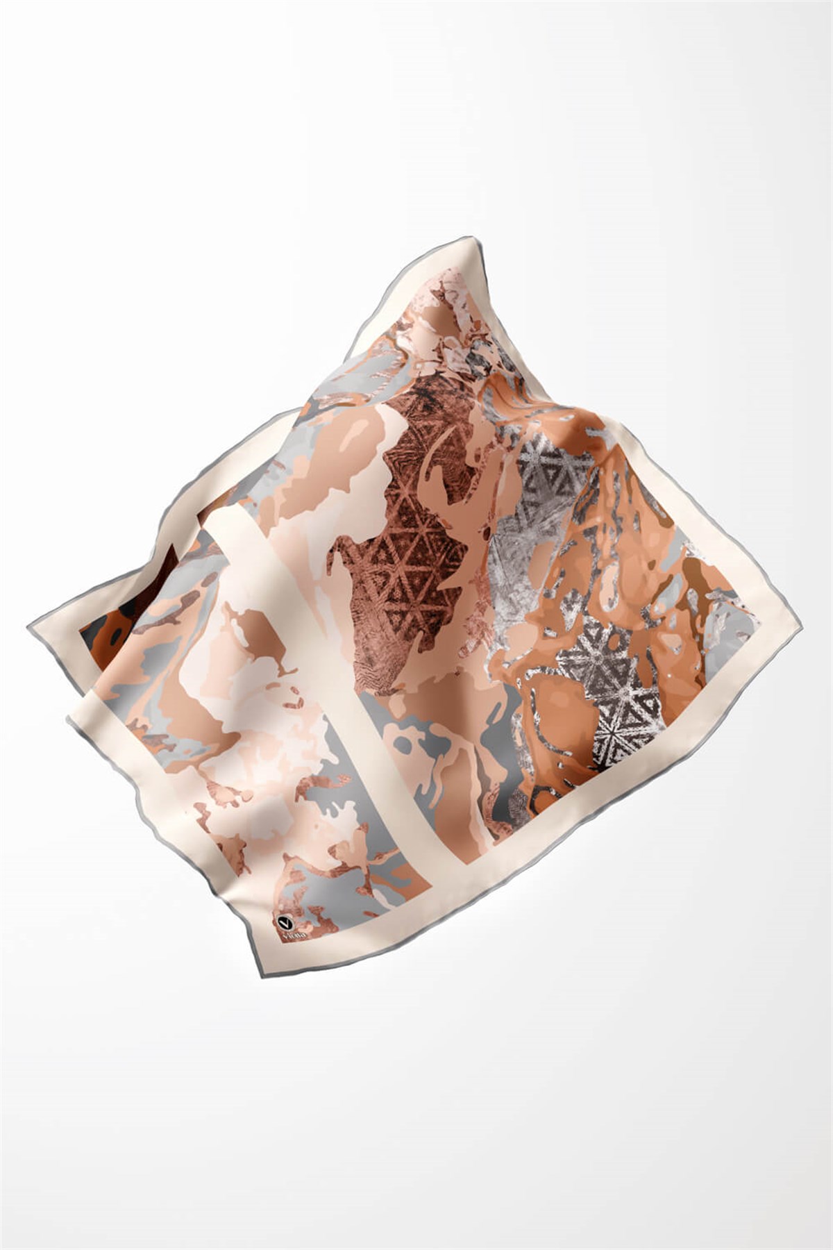 Kristal Batikli Ve Etnik Desenli Somon Renkli 90x90 Eşarp (İpek İçermez) Kenar Dikiş Şekli El Dikişli