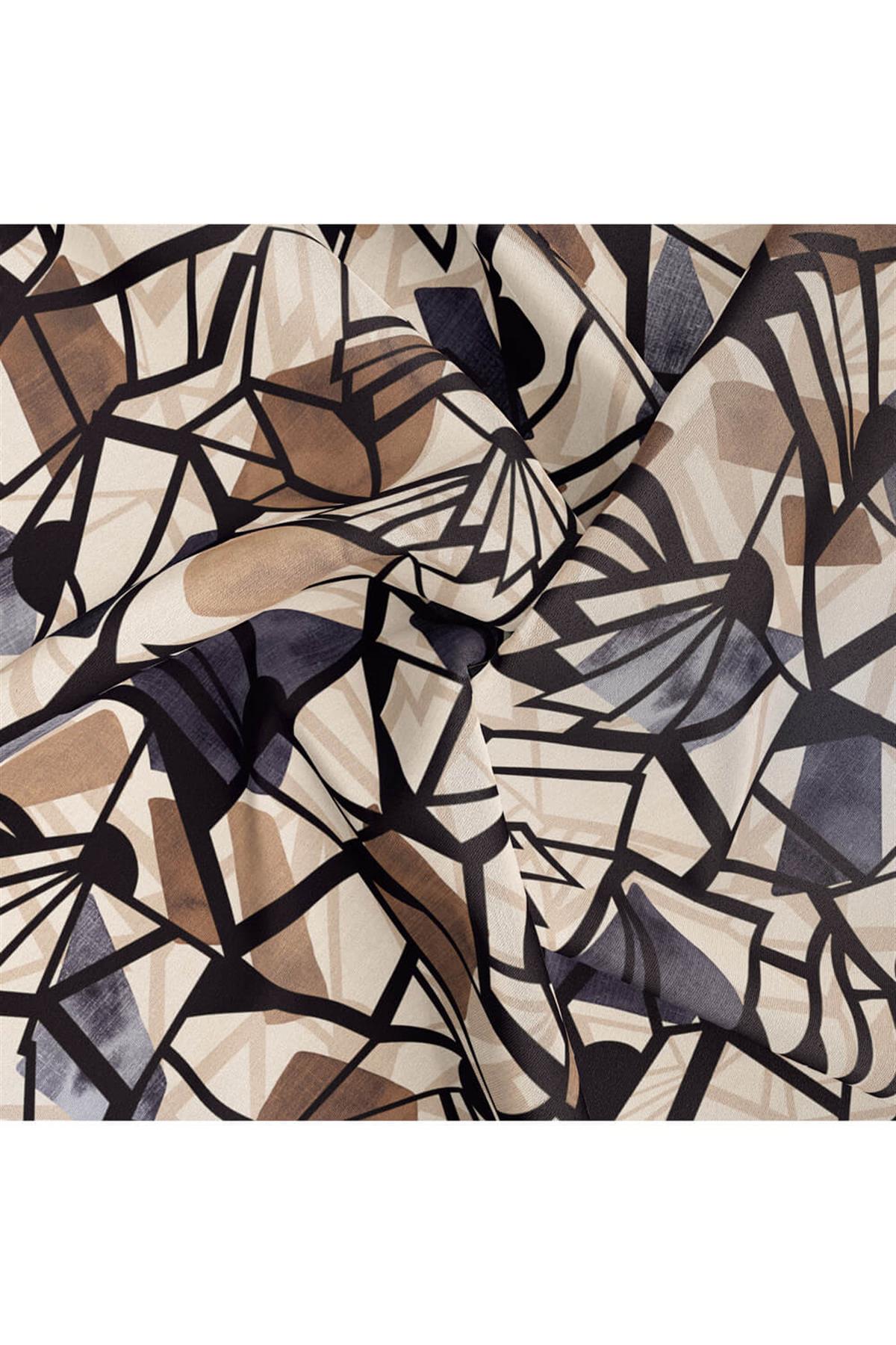 %100 Twill Renkli Petek Desenli Bej - Gri Renkli 90x90 Eşarp Dikim Şekli: El Dikişii